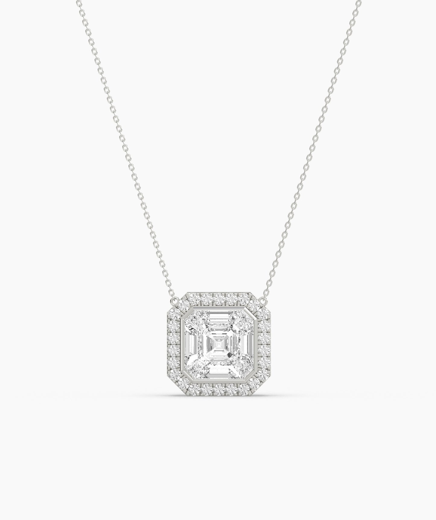 Asscher Cut Halo Necklace