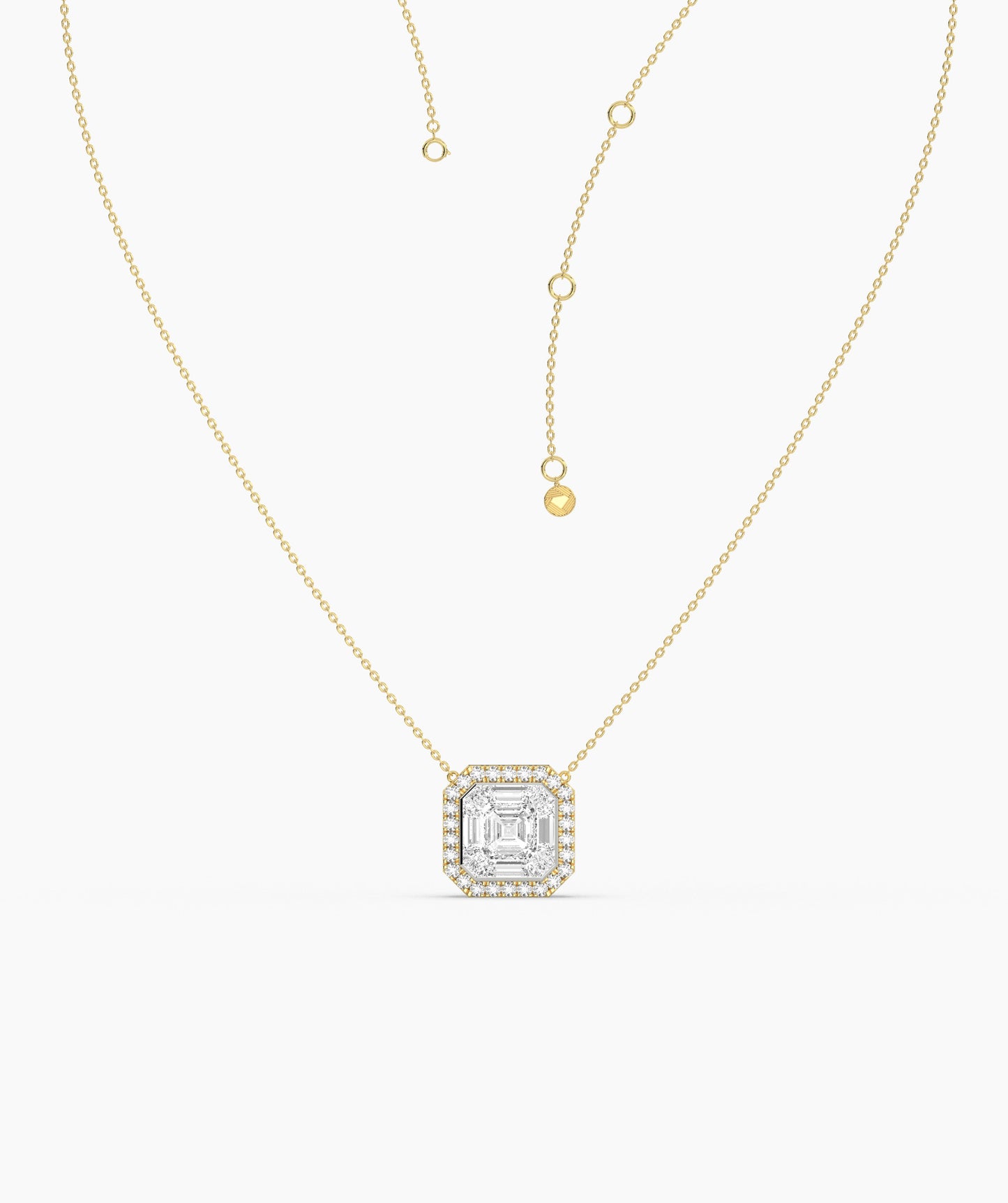 Asscher Cut Halo Necklace