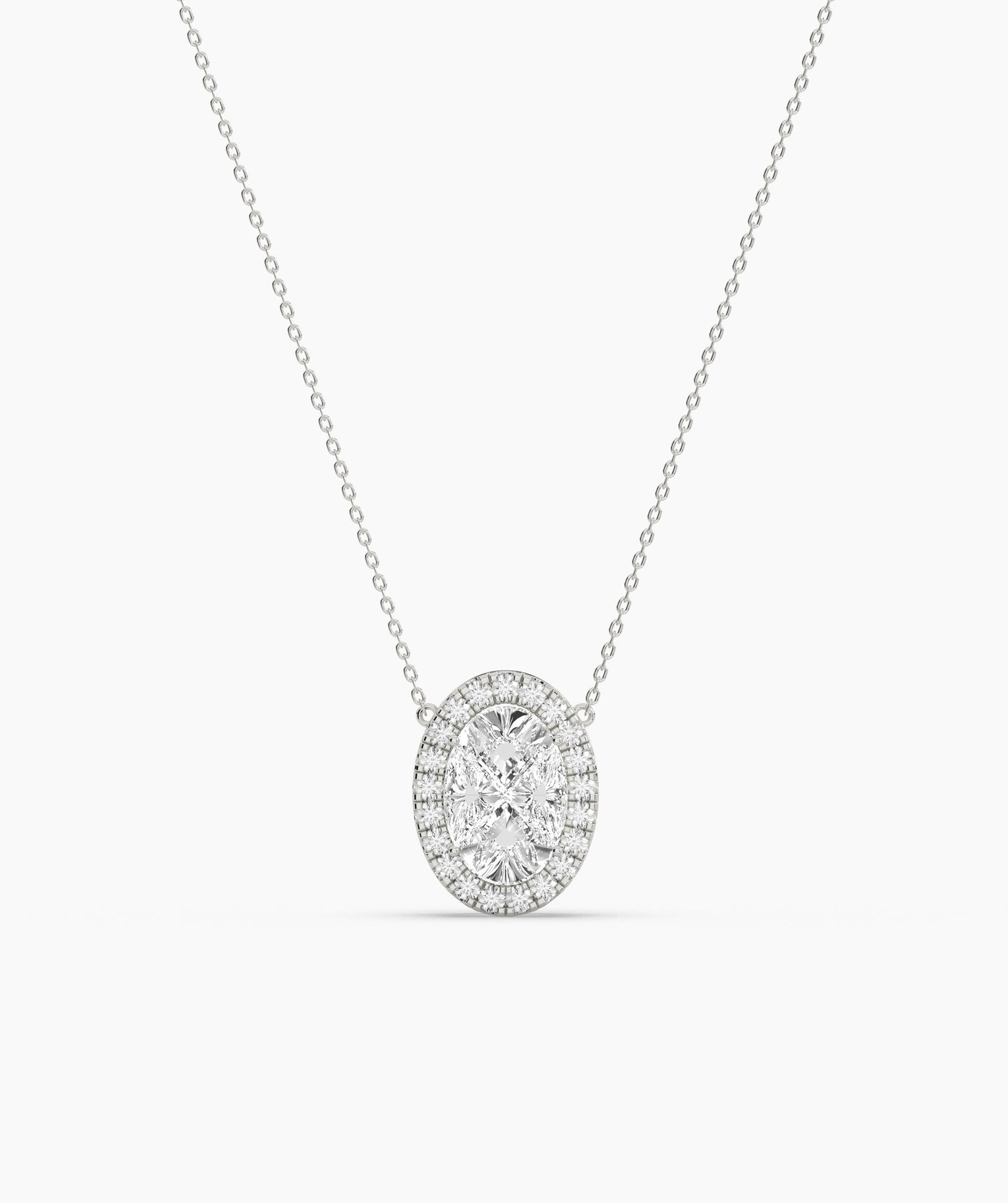 14K Gold Diamond Oval Halo Necklace