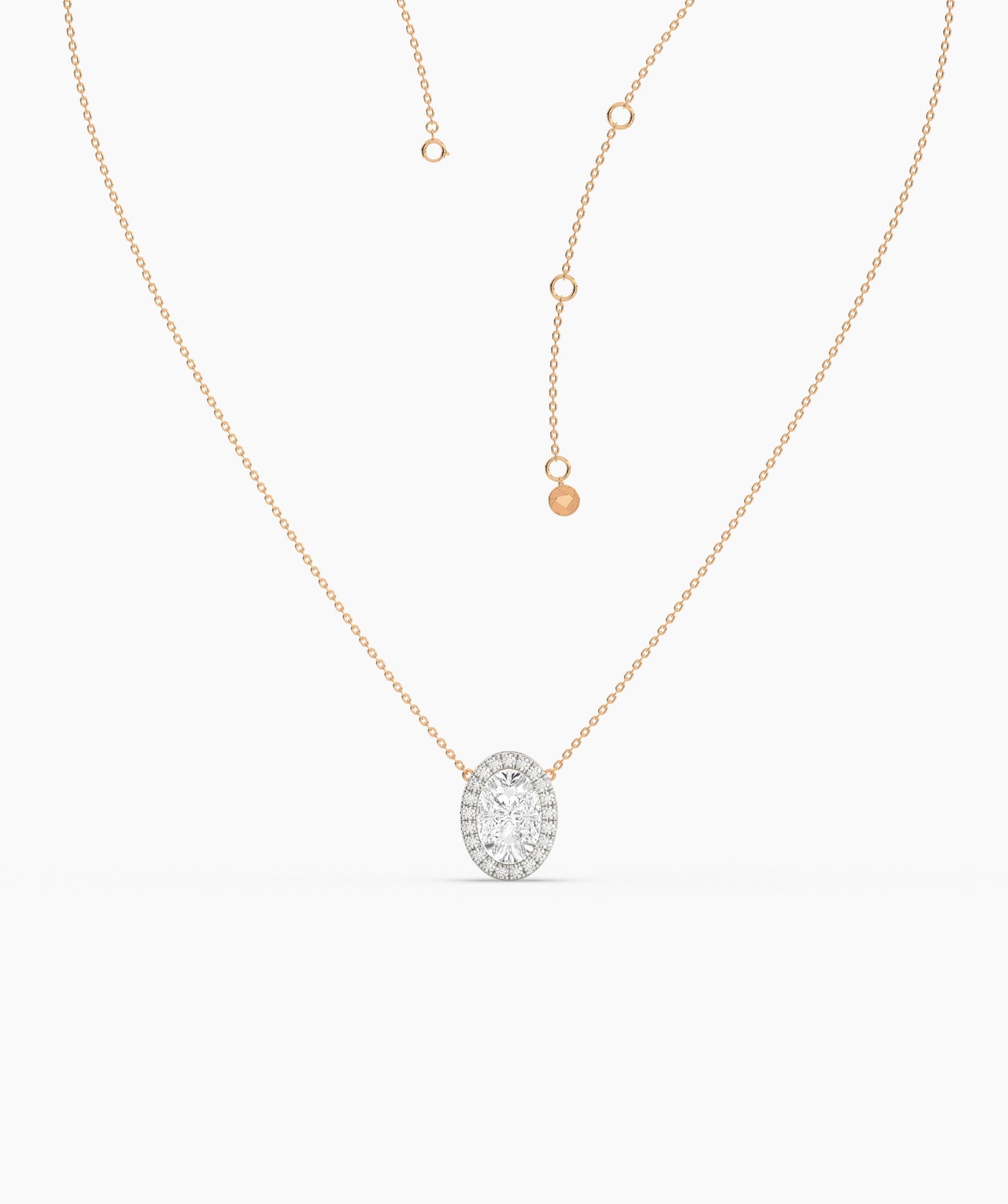 14K Gold Diamond Oval Halo Necklace