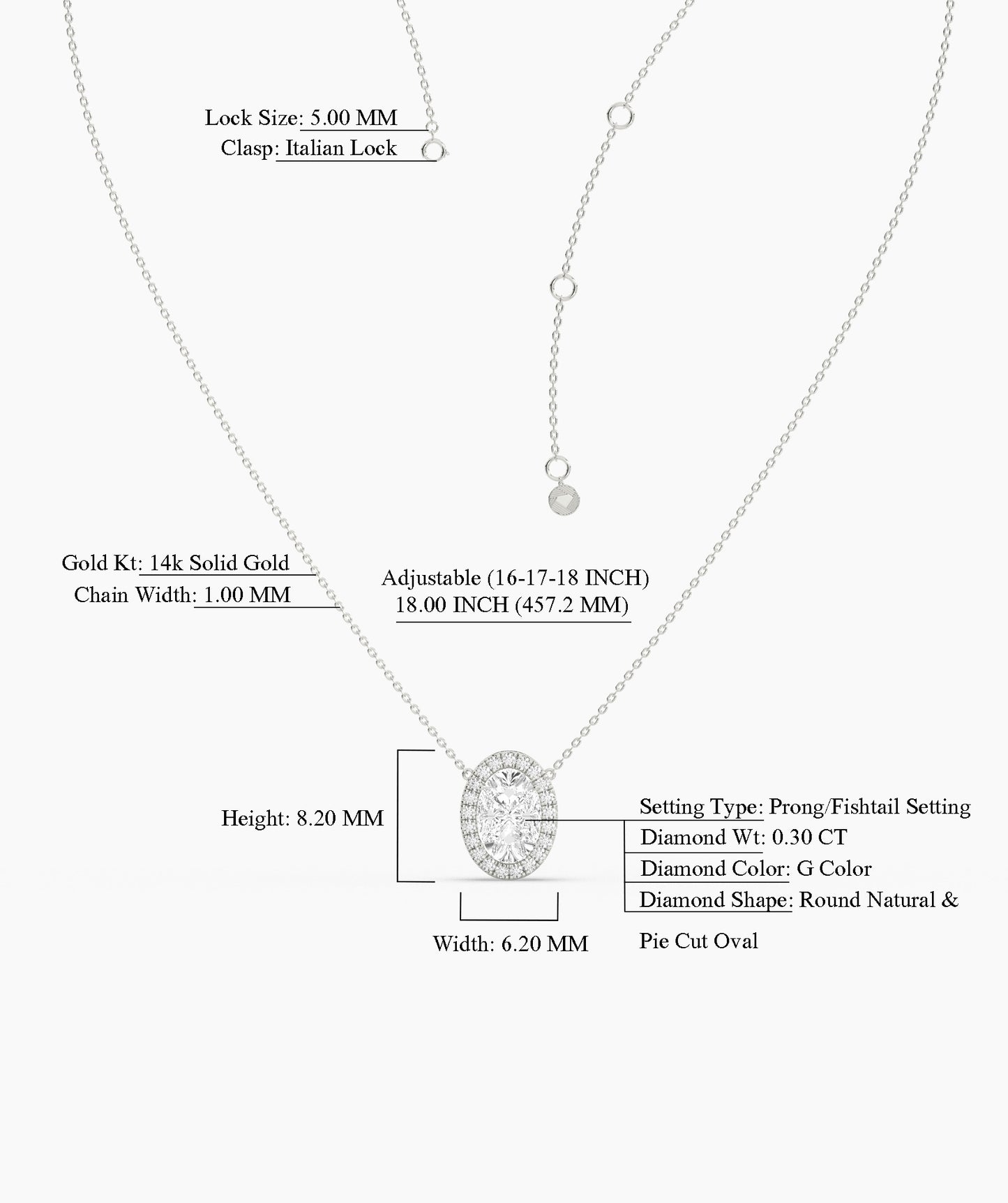 14K Gold Diamond Oval Halo Necklace