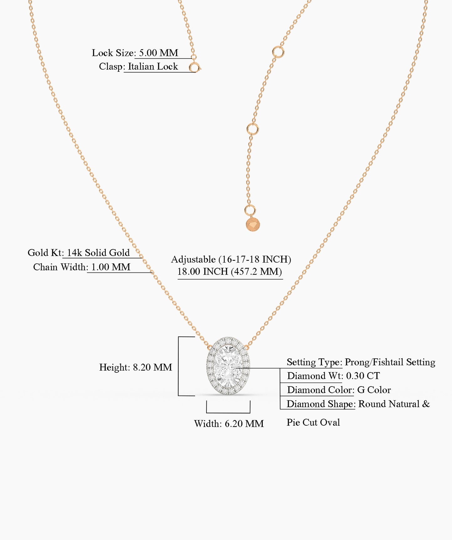 14K Gold Diamond Oval Halo Necklace