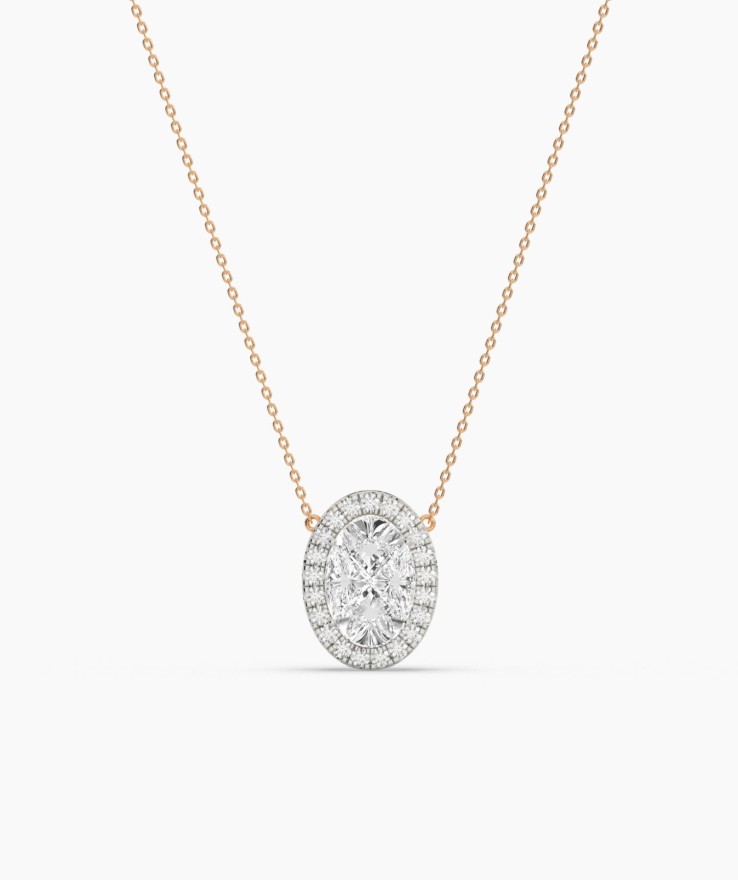 14K Gold Diamond Oval Halo Necklace