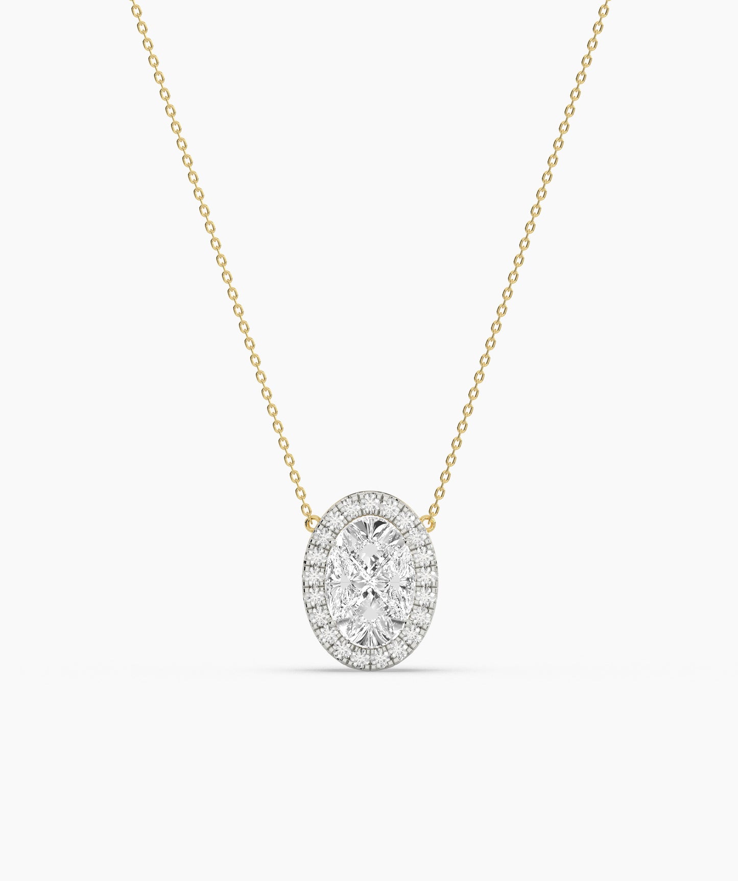 14K Gold Diamond Oval Halo Necklace