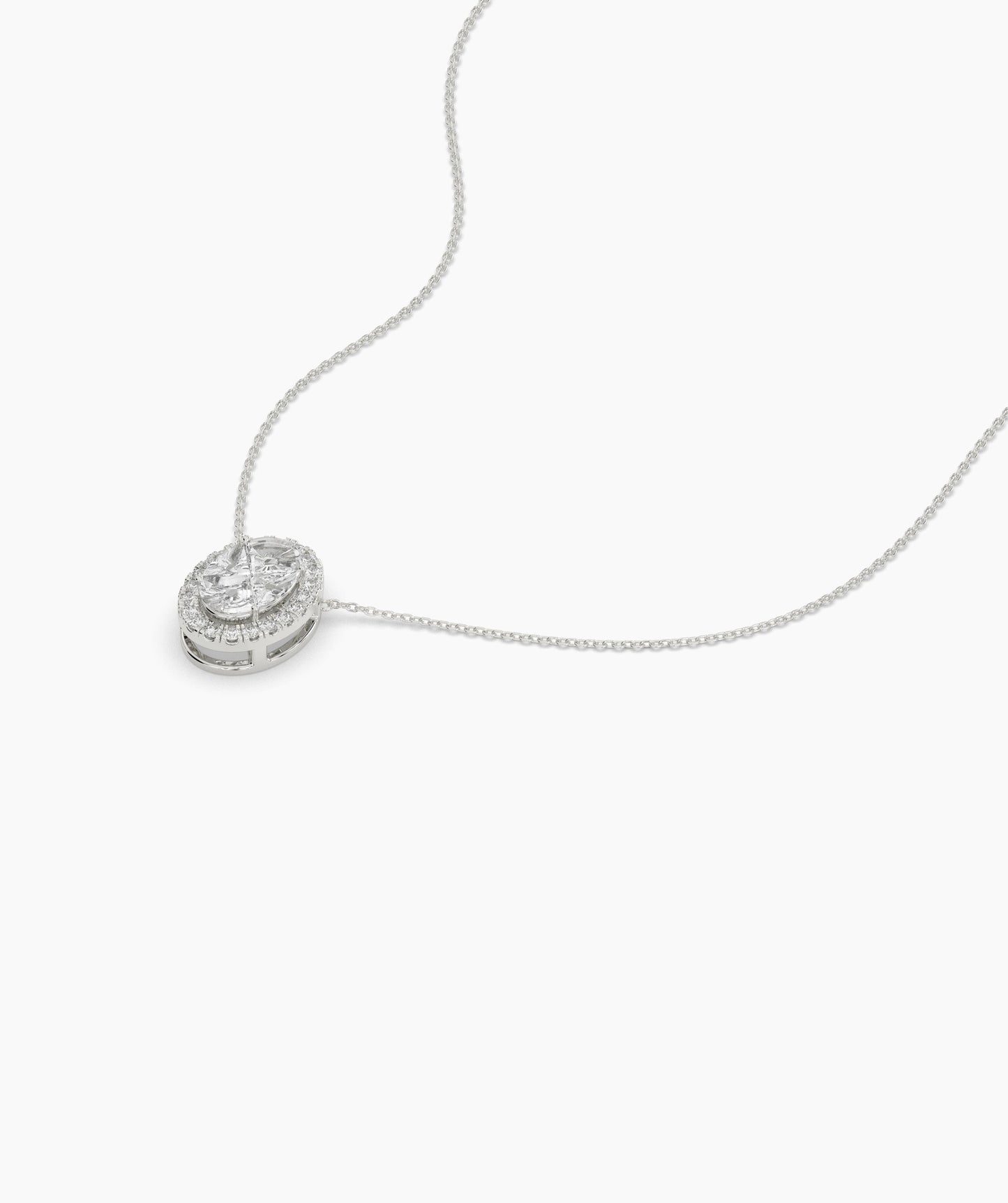 14K Gold Diamond Oval Halo Necklace