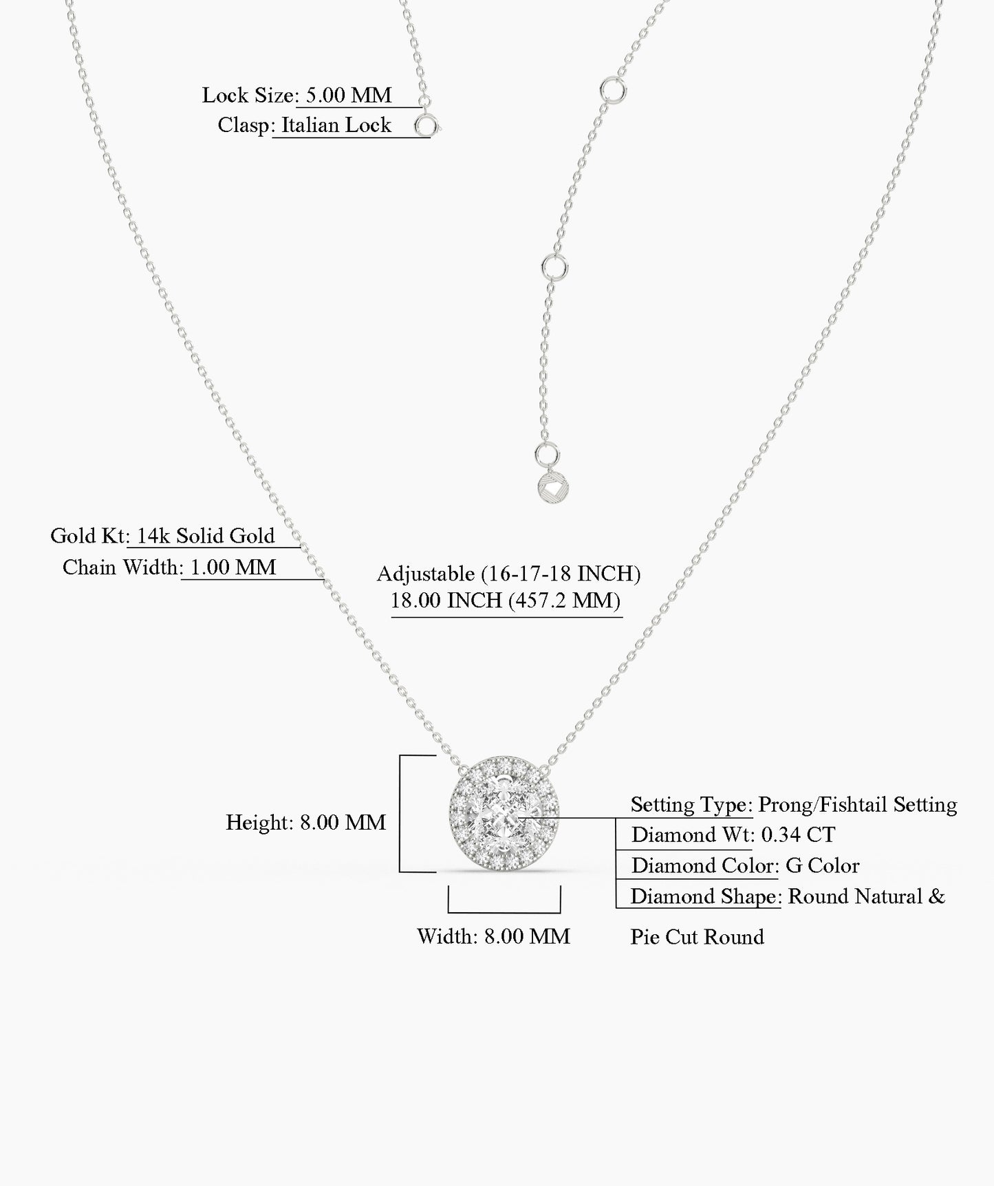 14K Gold Circle Halo Diamond Necklace