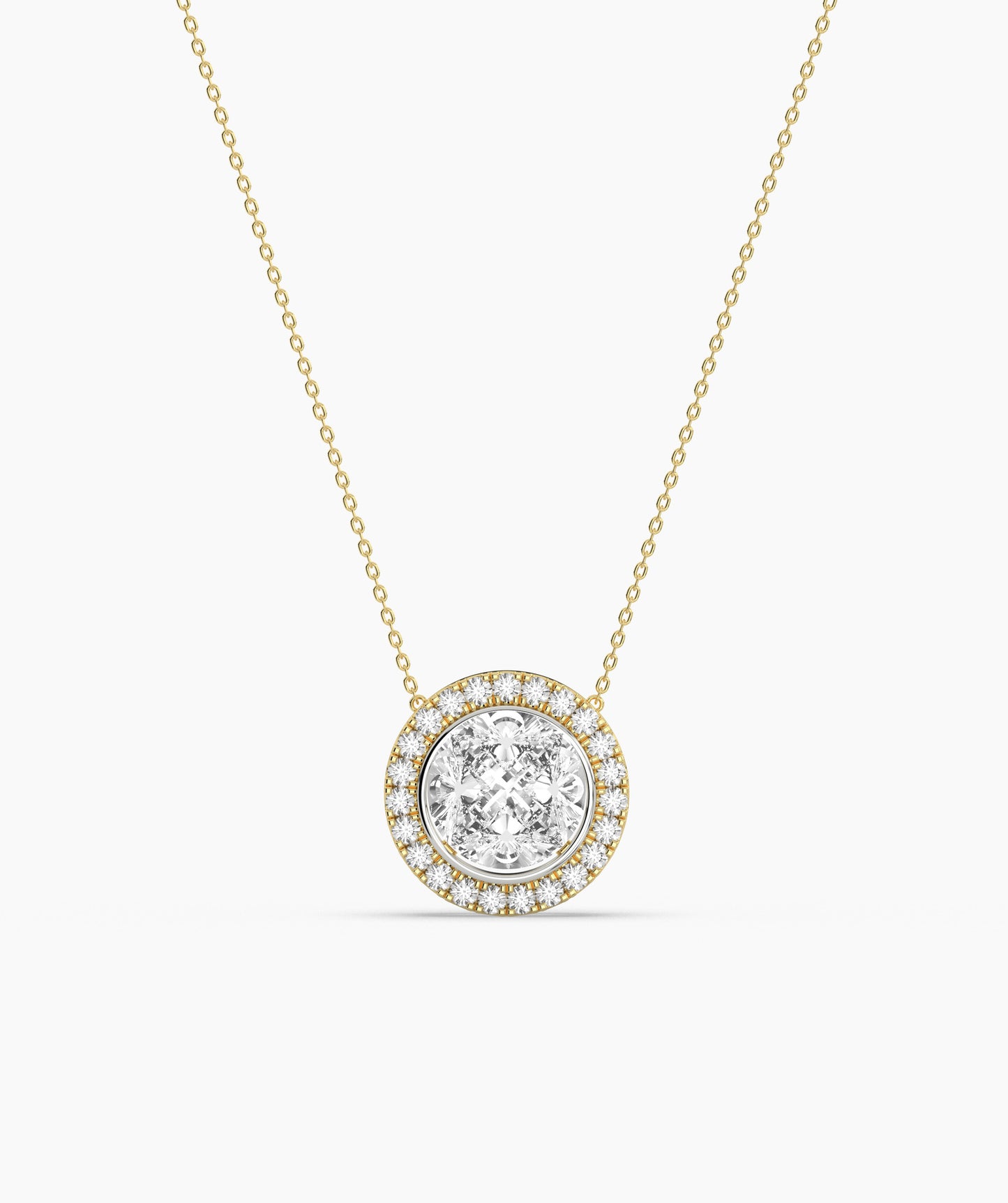 Double Halo Round Diamond Pendant Necklace