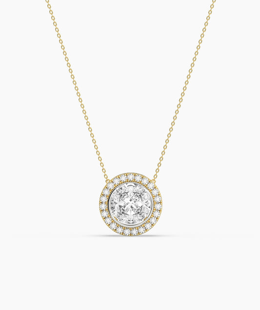 Double Halo Round Diamond Pendant Necklace