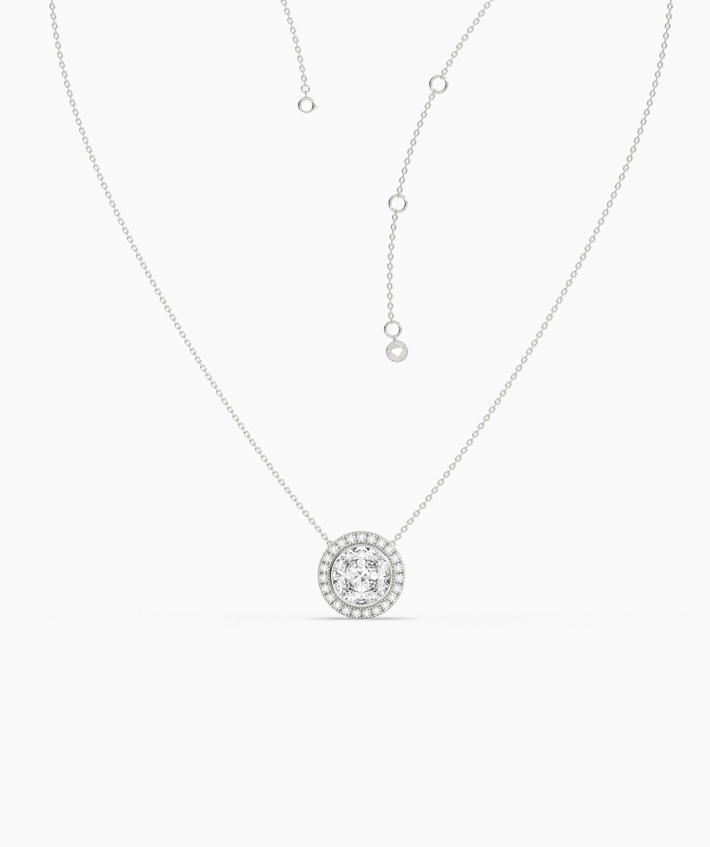 Double Halo Round Diamond Pendant Necklace