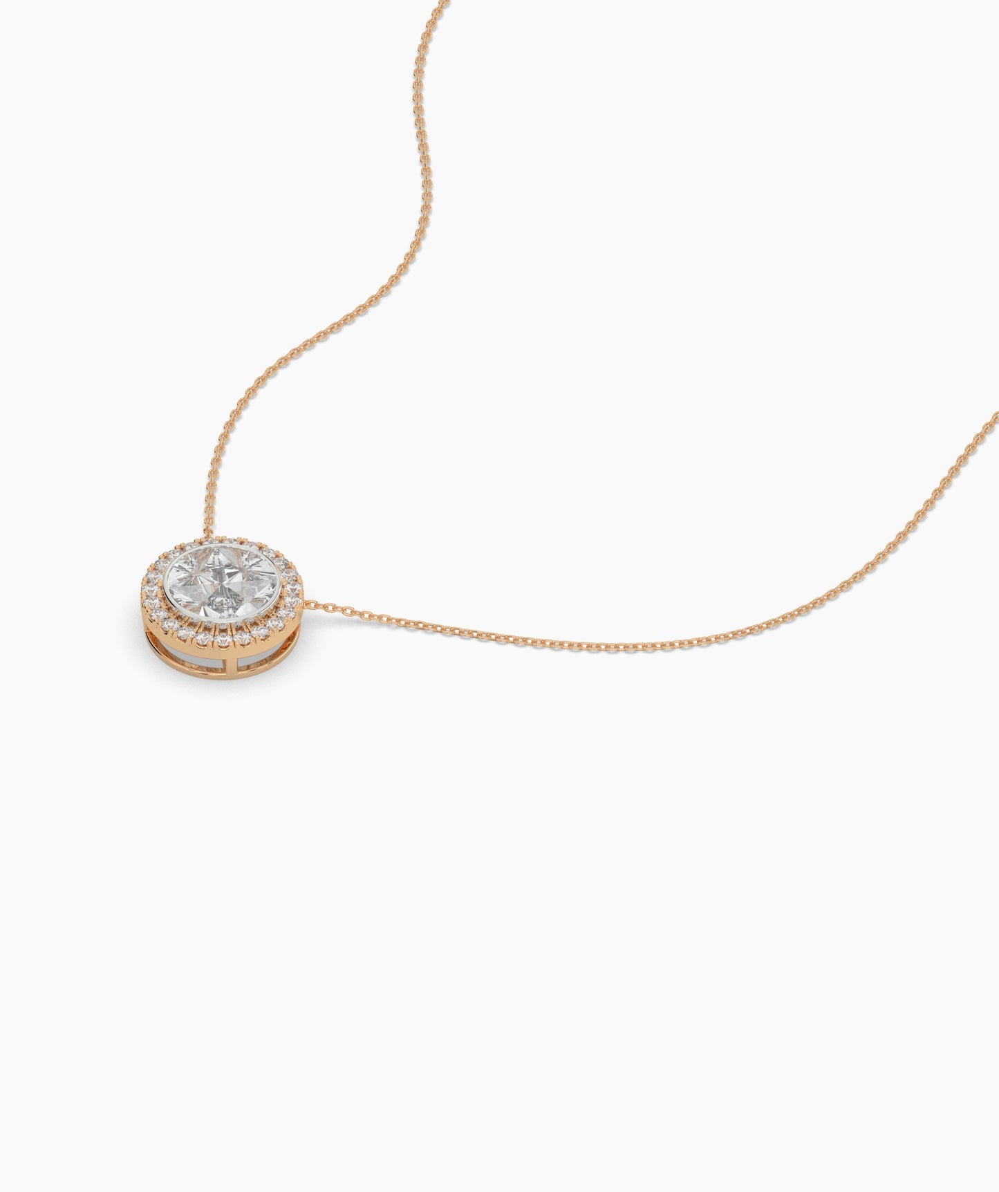 Double Halo Round Diamond Pendant Necklace