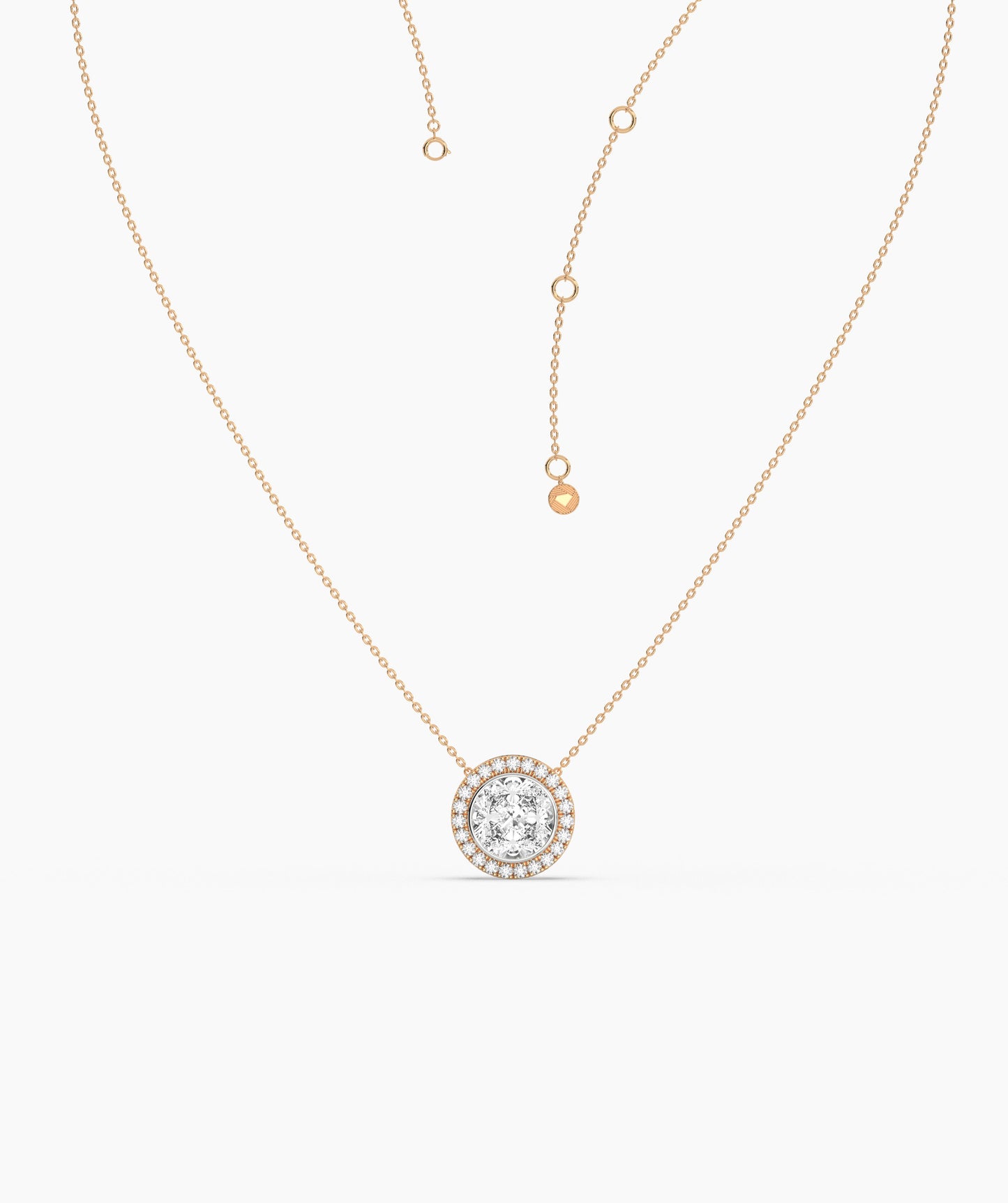 Double Halo Round Diamond Pendant Necklace