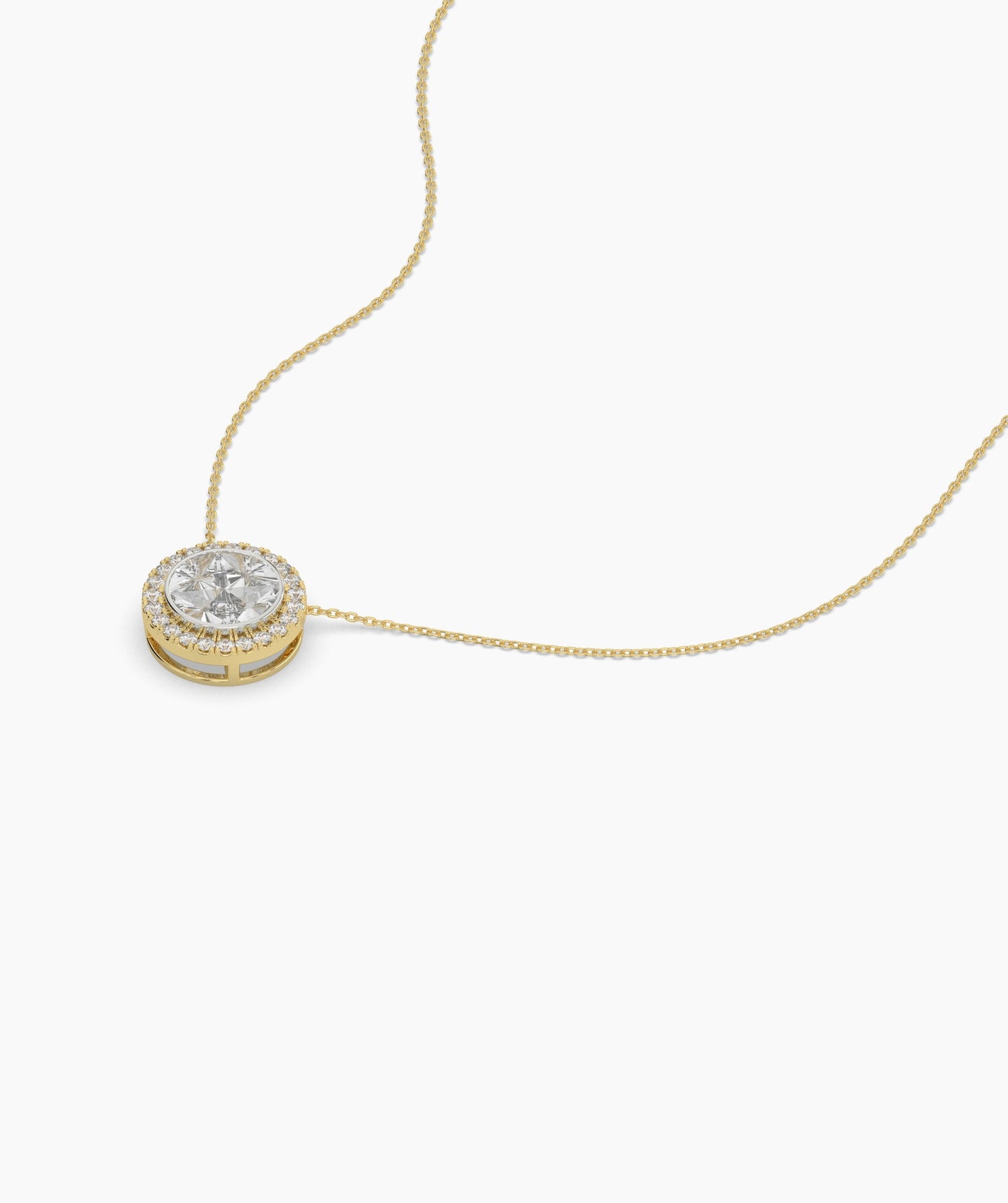 Double Halo Round Diamond Pendant Necklace