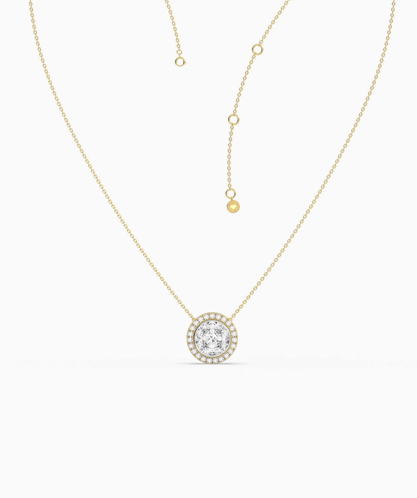 Double Halo Round Diamond Pendant Necklace