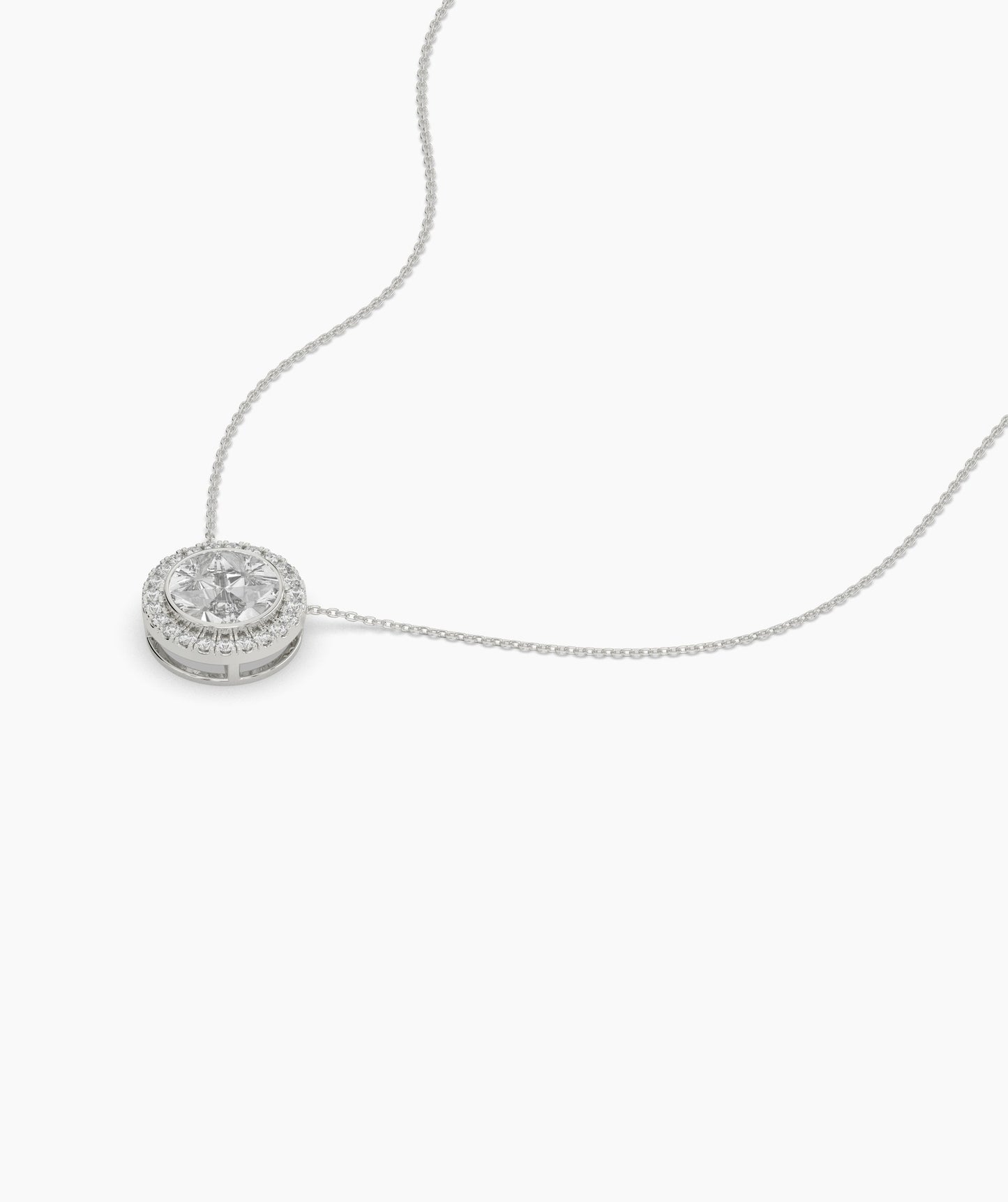 Double Halo Round Diamond Pendant Necklace