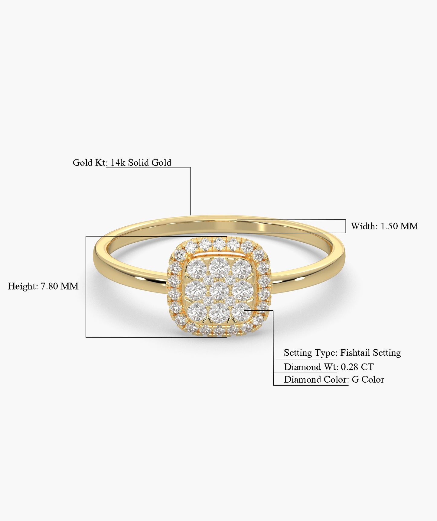14K Gold Brilliance Square Halo Ring
