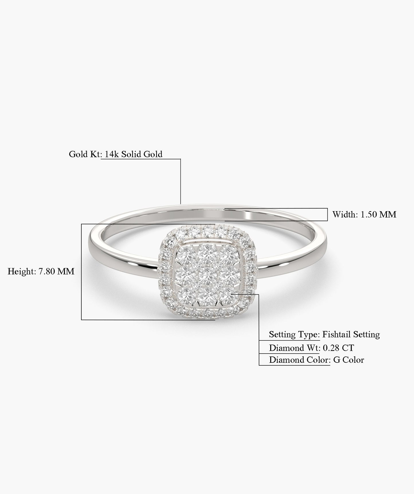 14K Gold Brilliance Square Halo Ring