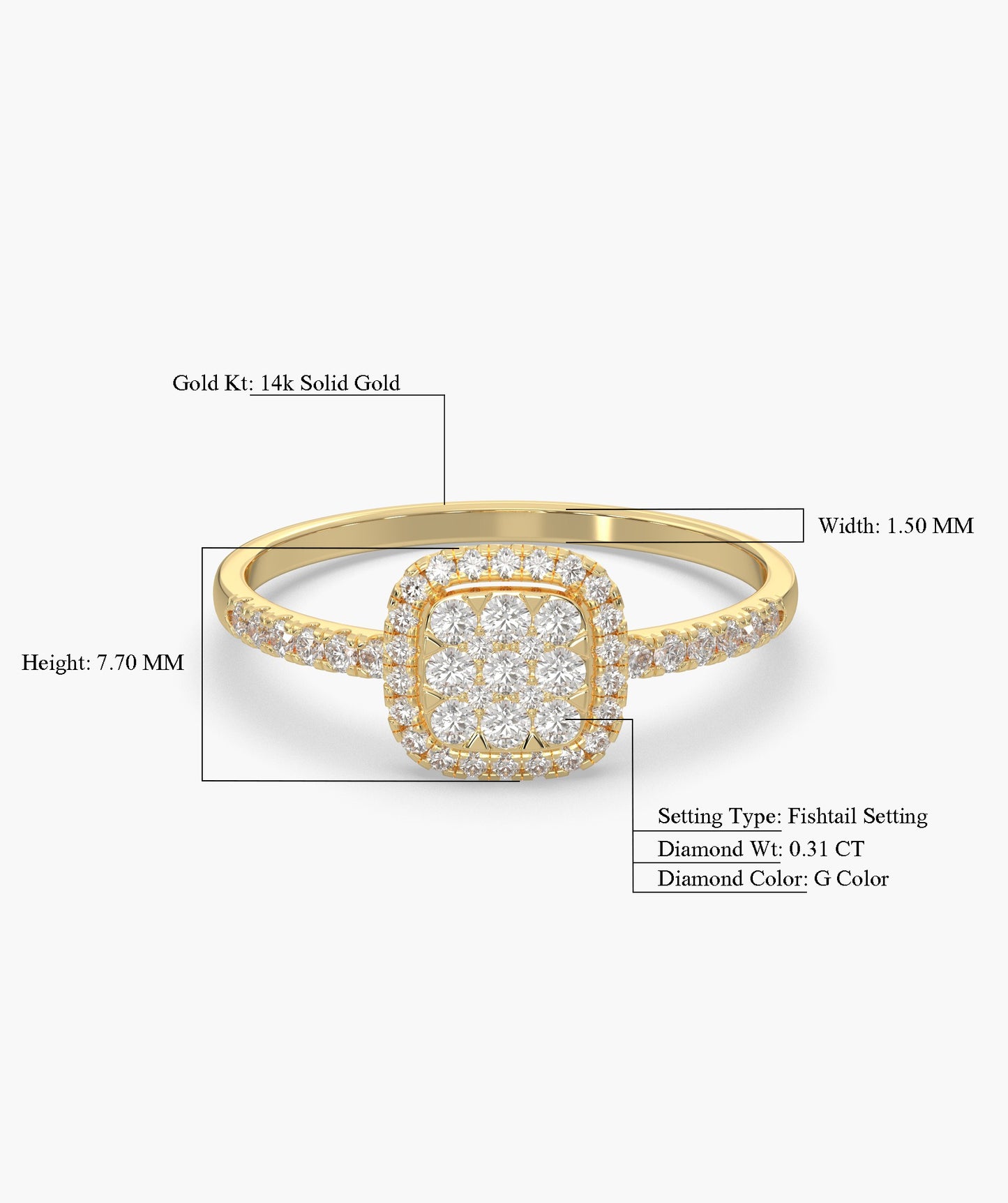 Glimmering Square Halo Diamond Ring