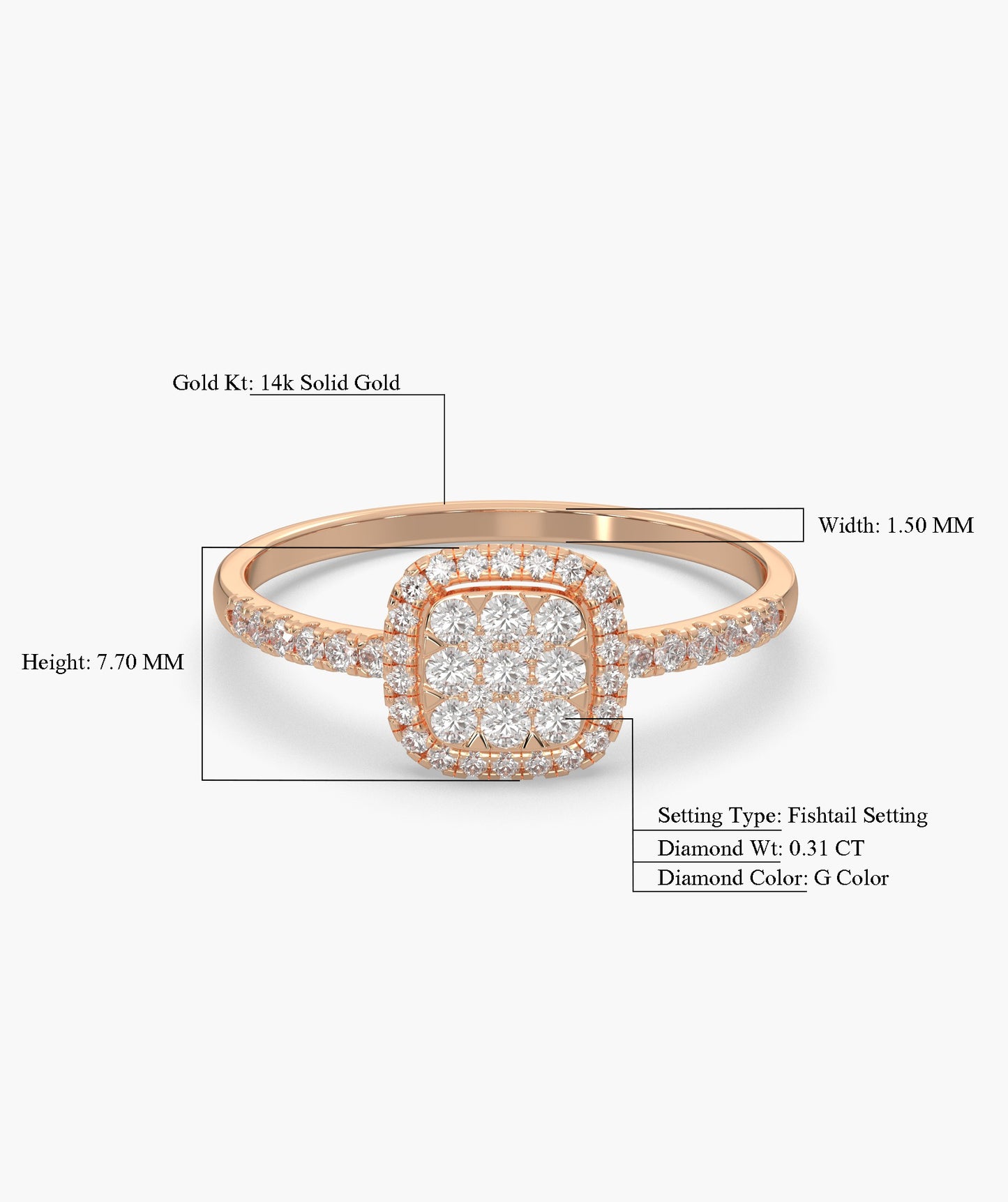 Glimmering Square Halo Diamond Ring