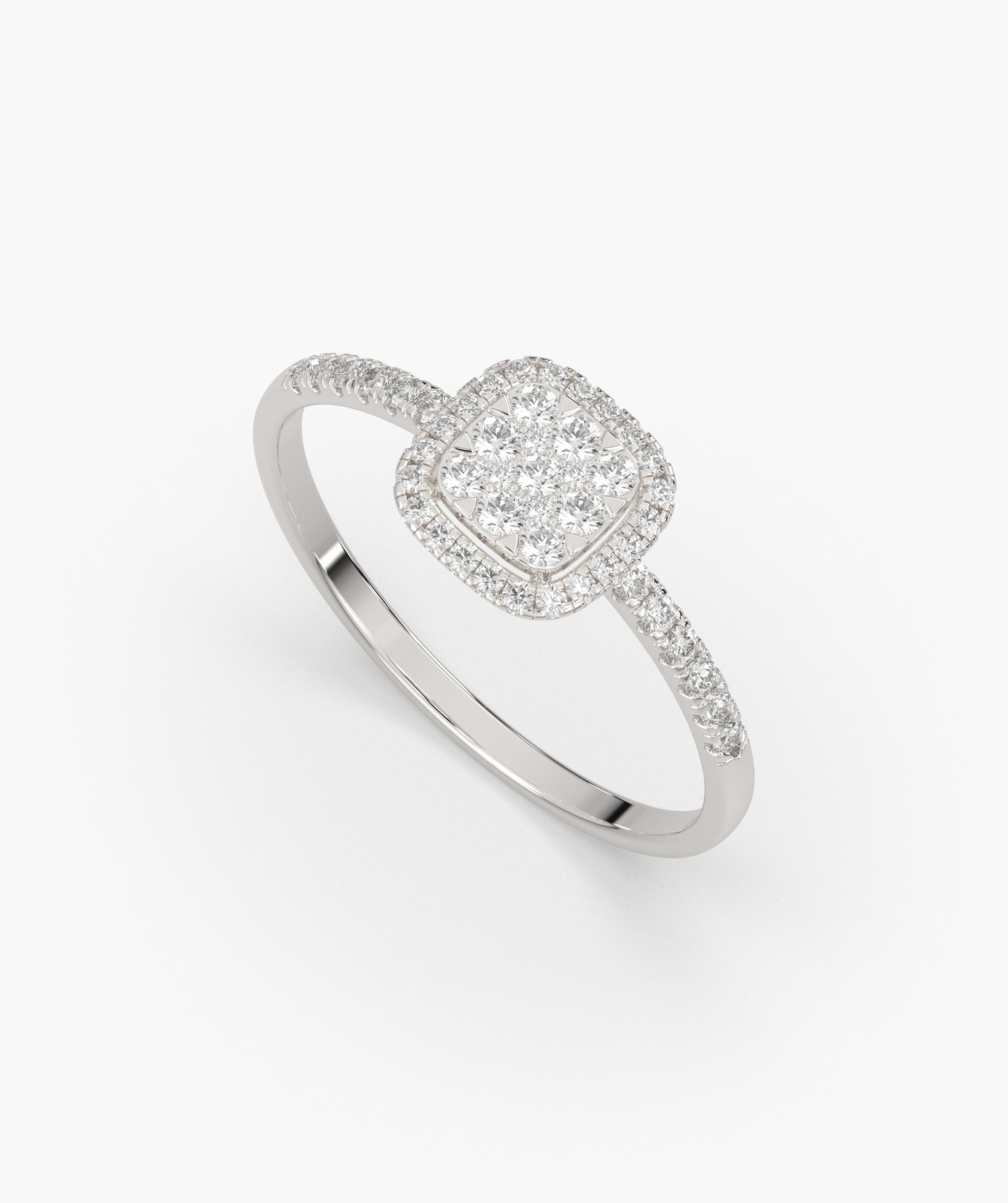 Glimmering Square Halo Diamond Ring