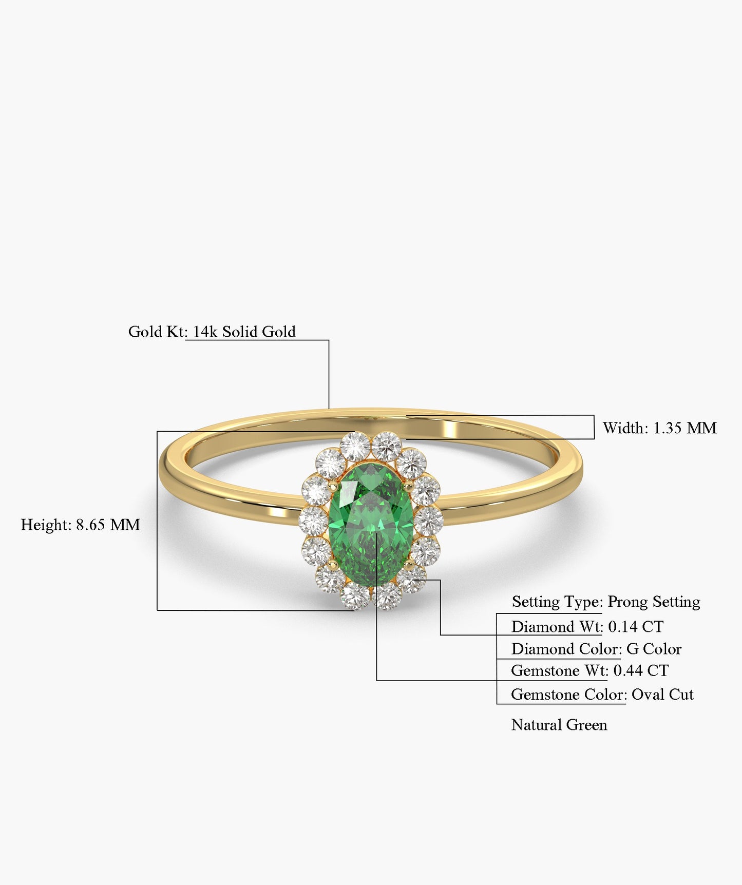 Regal Bloom Oval Green Gem & Diamond Ring