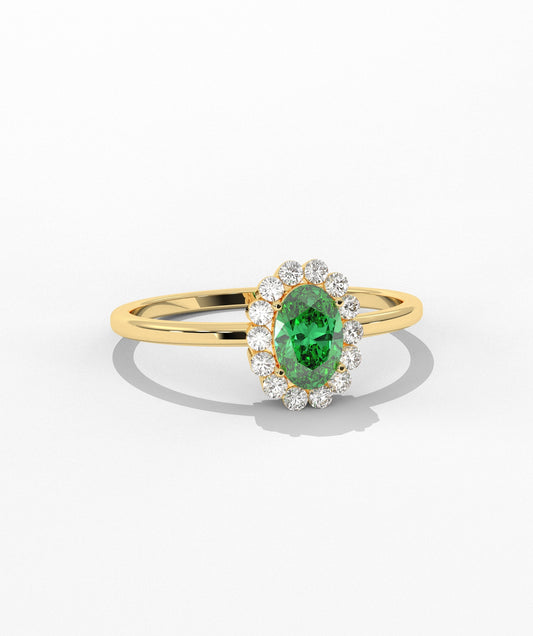 Regal Bloom Oval Green Gem & Diamond  Ring