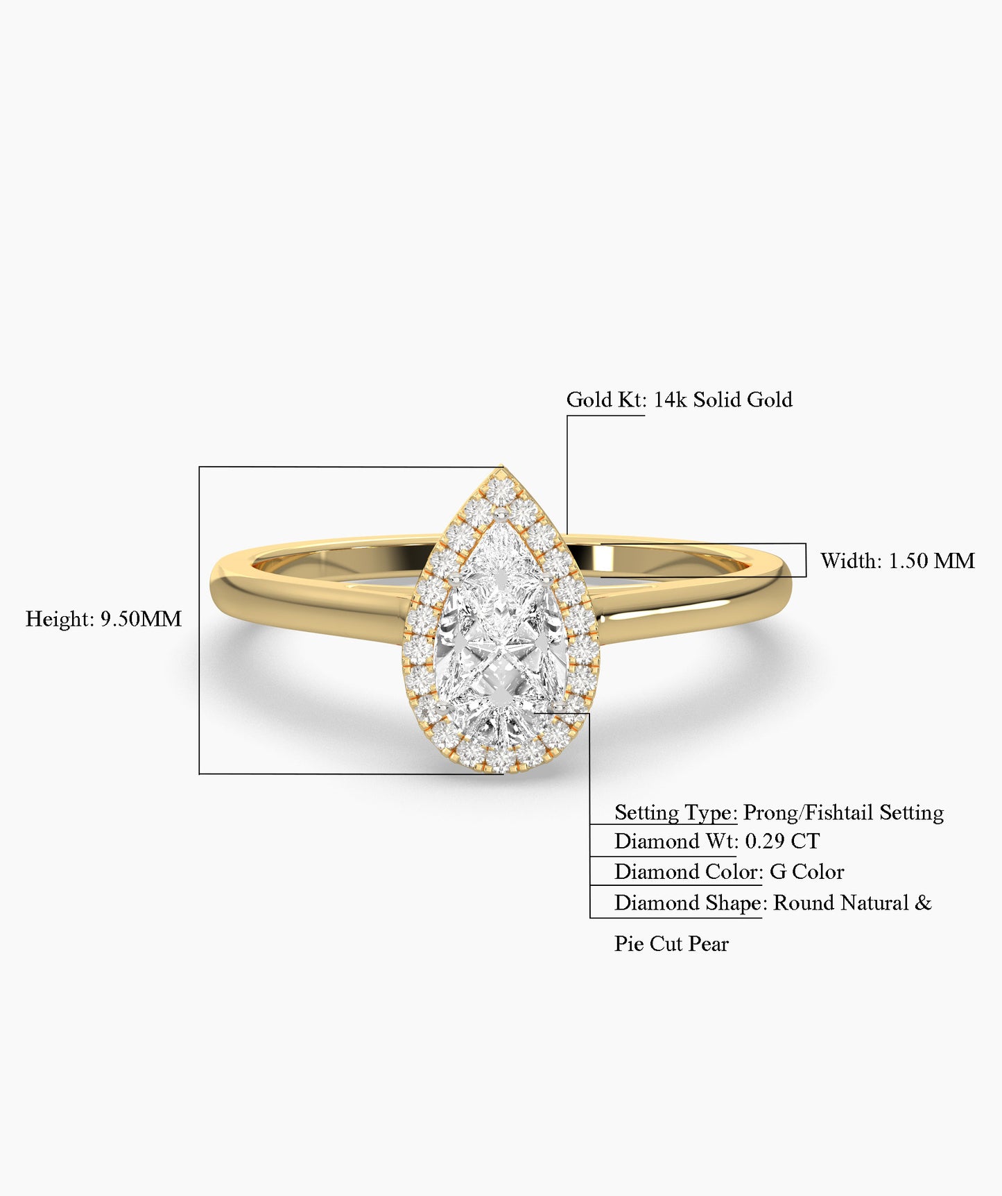 14K Gold Pear Engagement Ring