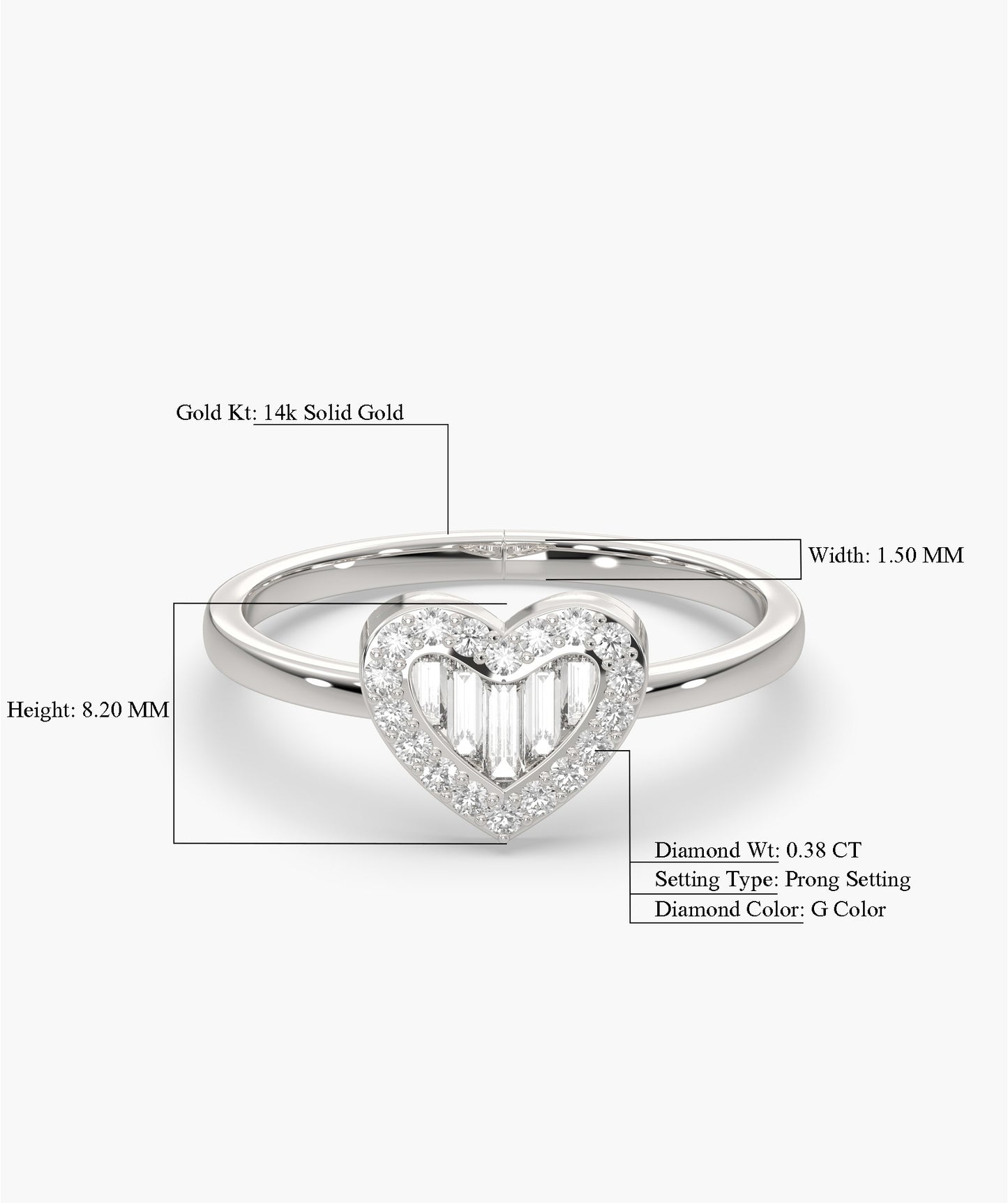 Baguette Diamond Heart Ring