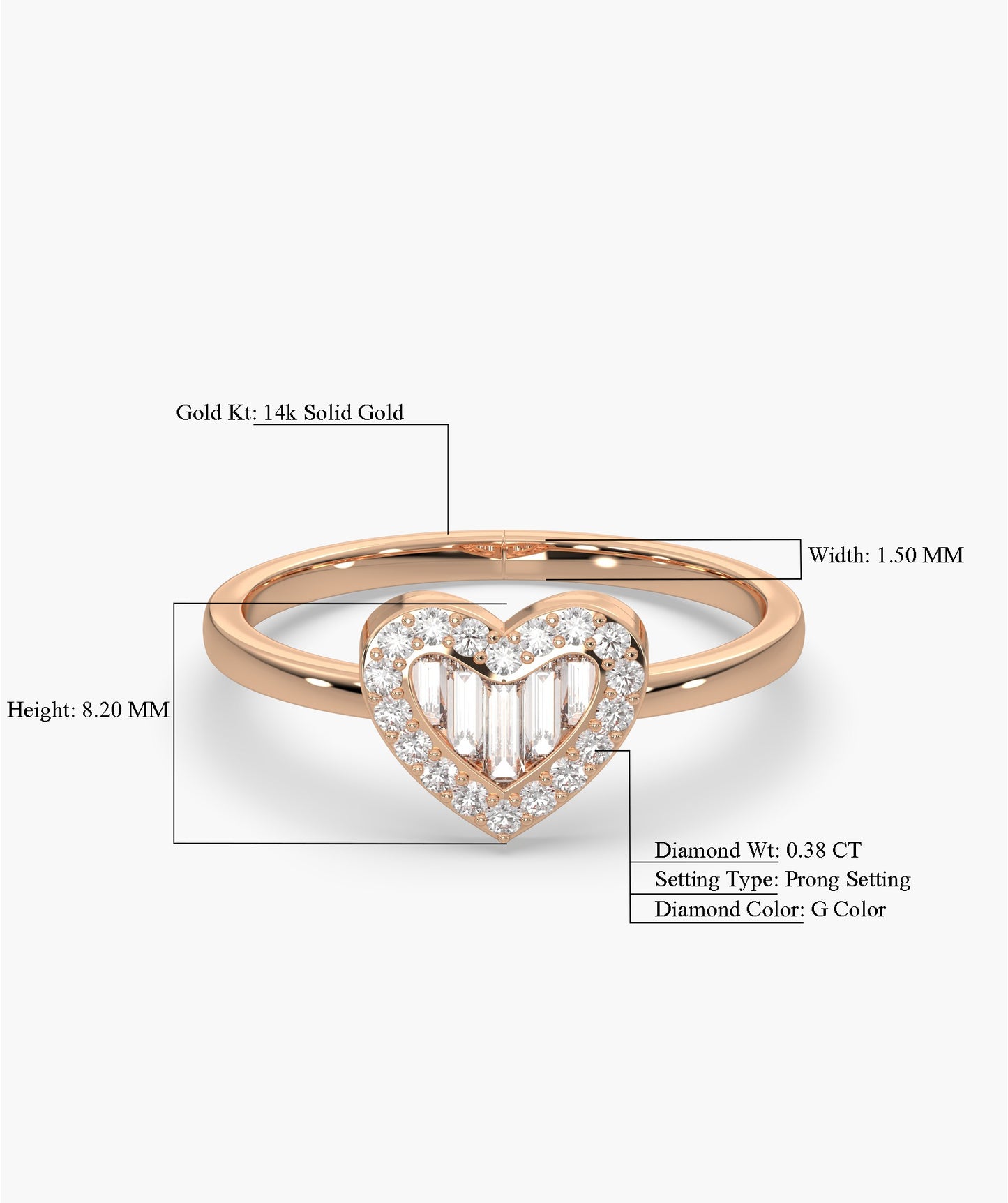 Baguette Diamond Heart Ring