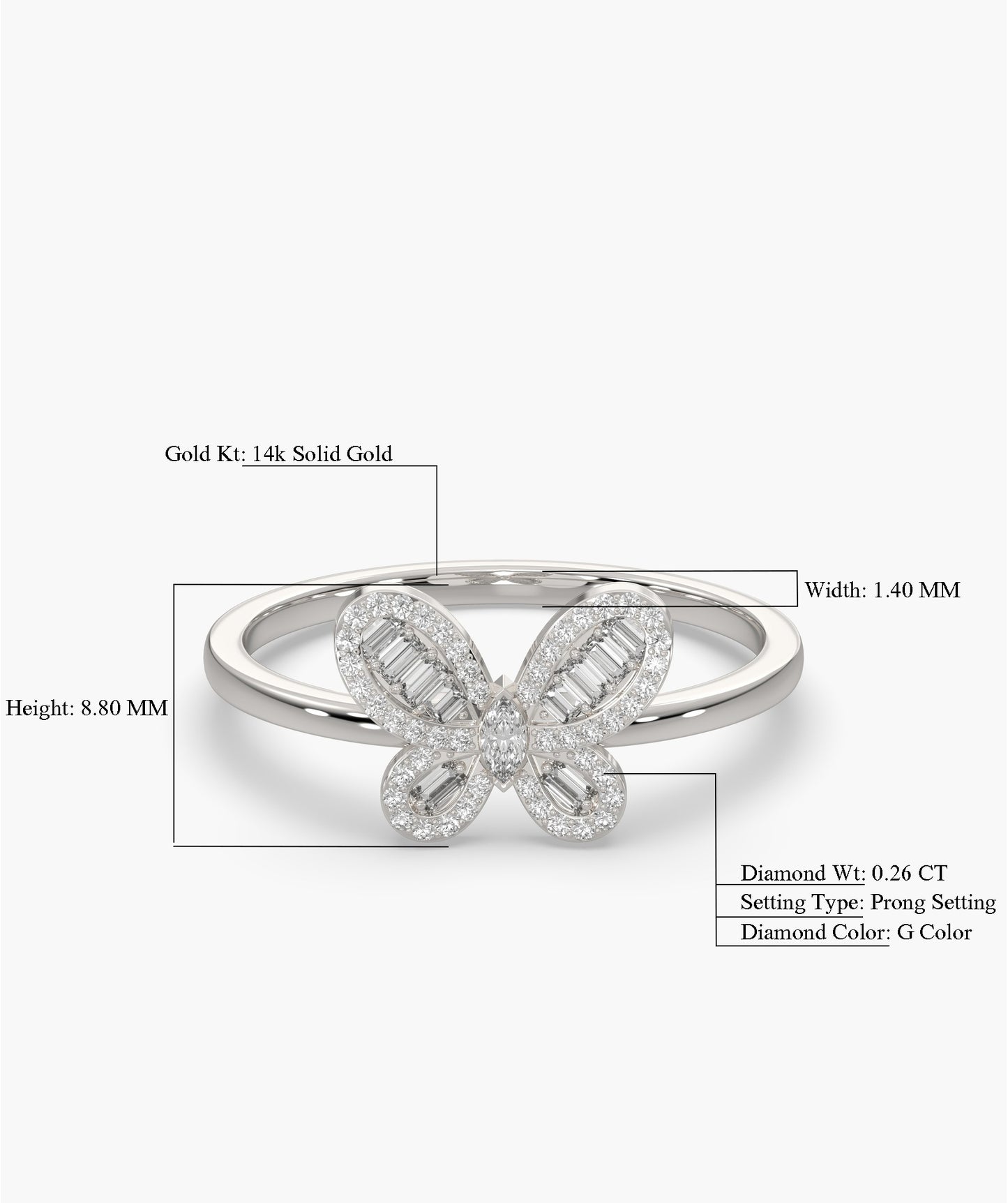Baguette Diamond Heart Ring