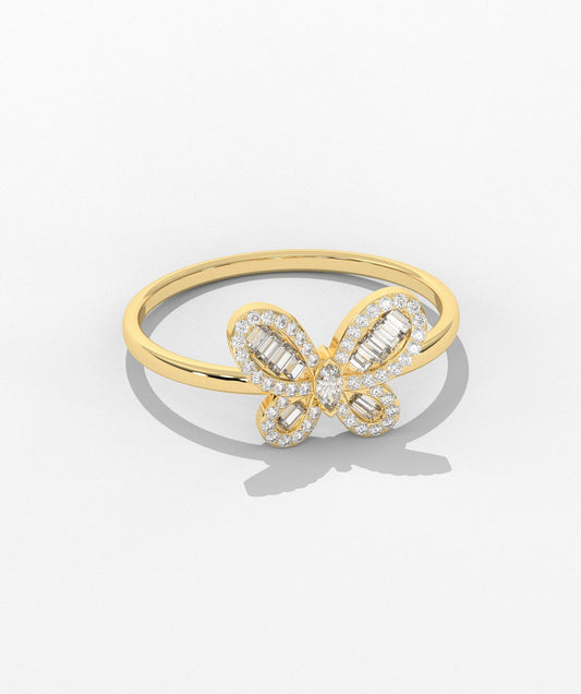 14K Gold Butterfly Diamond Ring