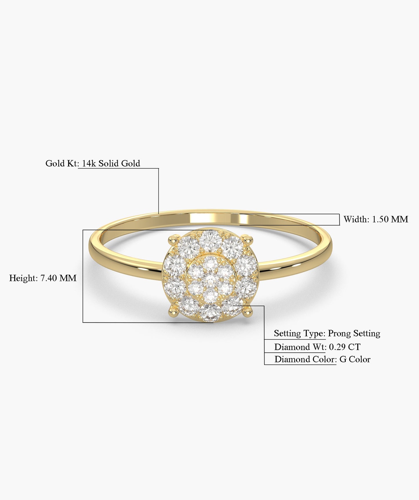 14K Gold Halo Diamond Cluster Ring