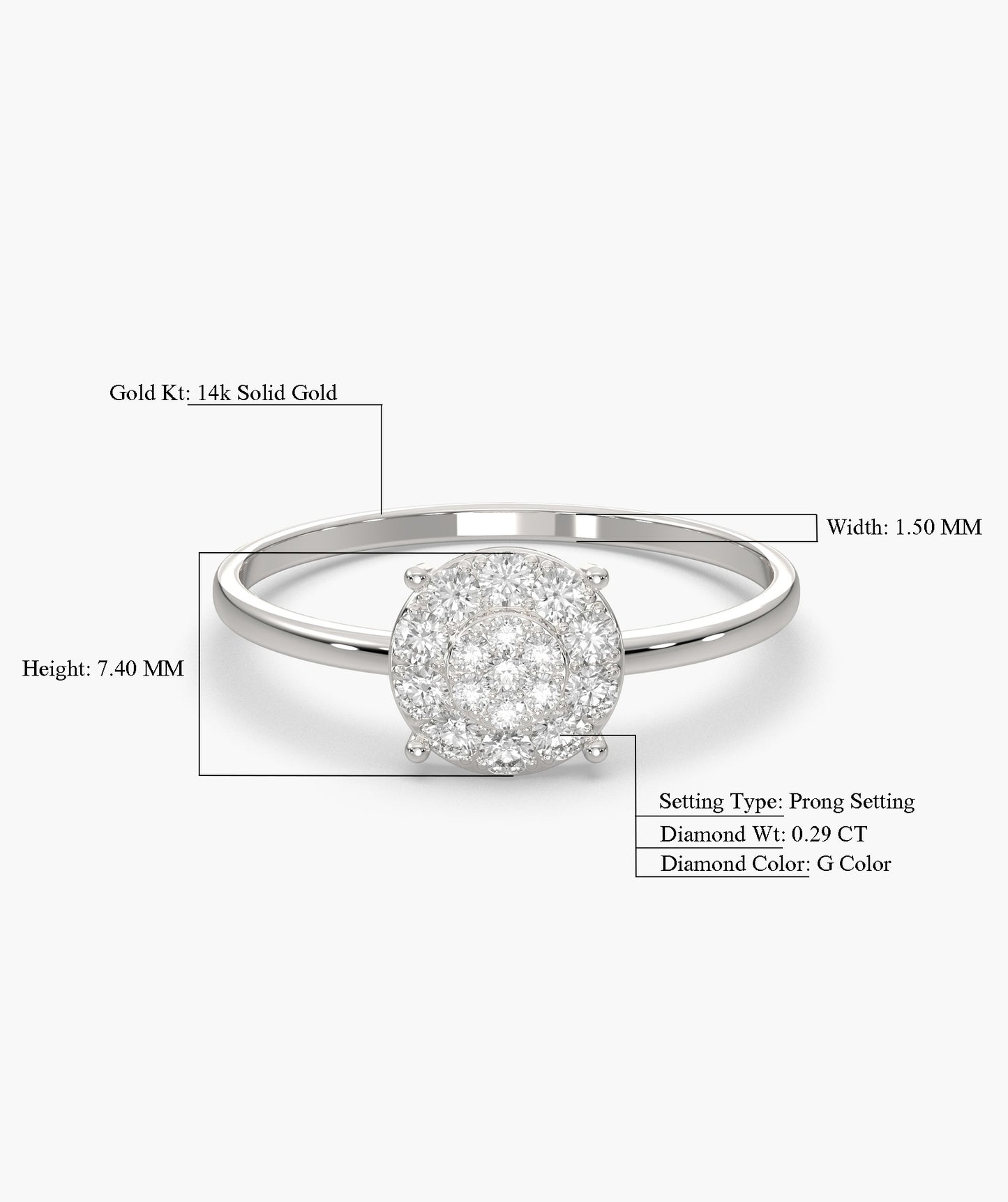 14K Gold Halo Diamond Cluster Ring
