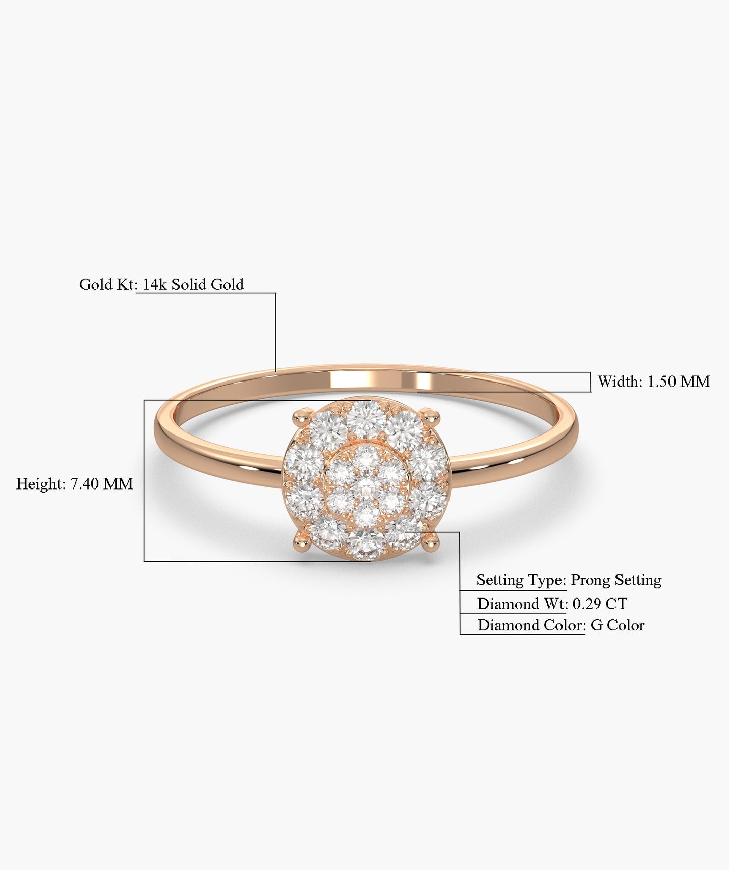 14K Gold Halo Diamond Cluster Ring