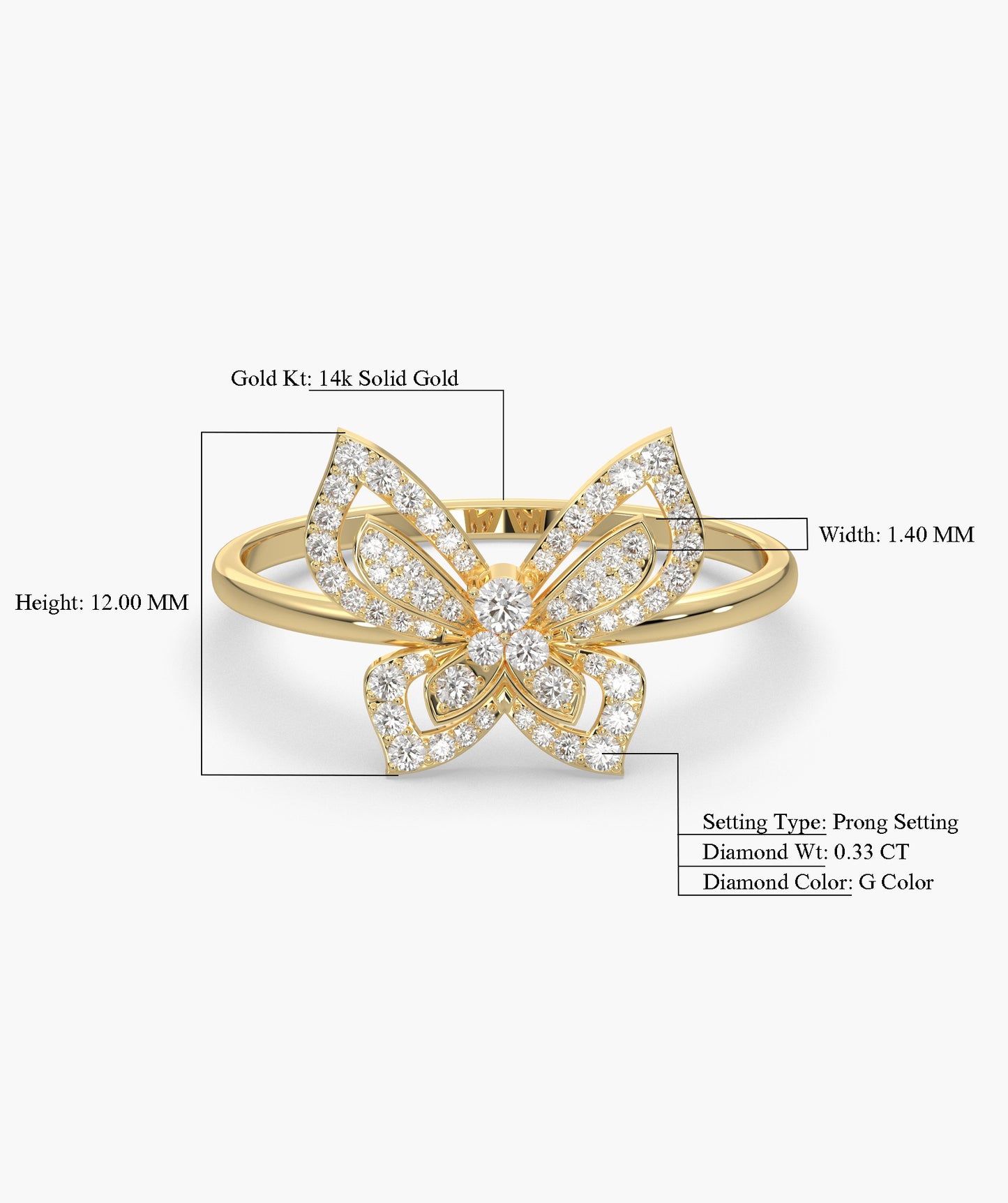 14K Gold Butterfly Sparkle Ring