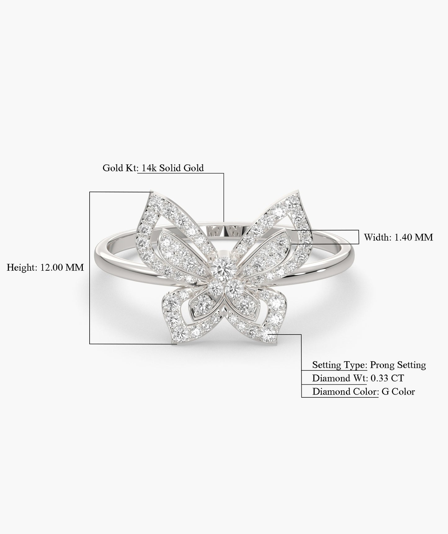 14K Gold Butterfly Sparkle Ring