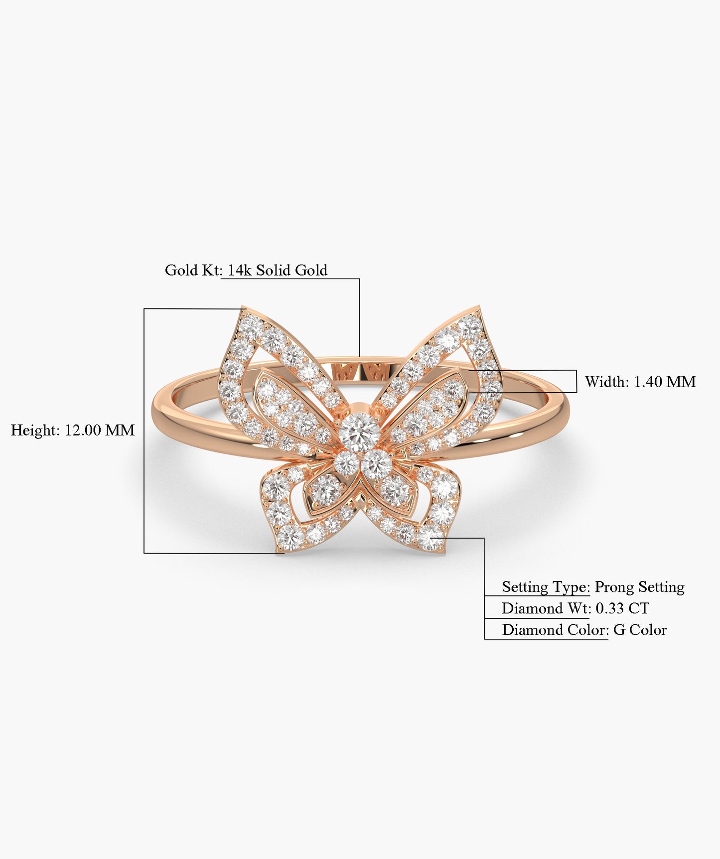 14K Gold Butterfly Sparkle Ring