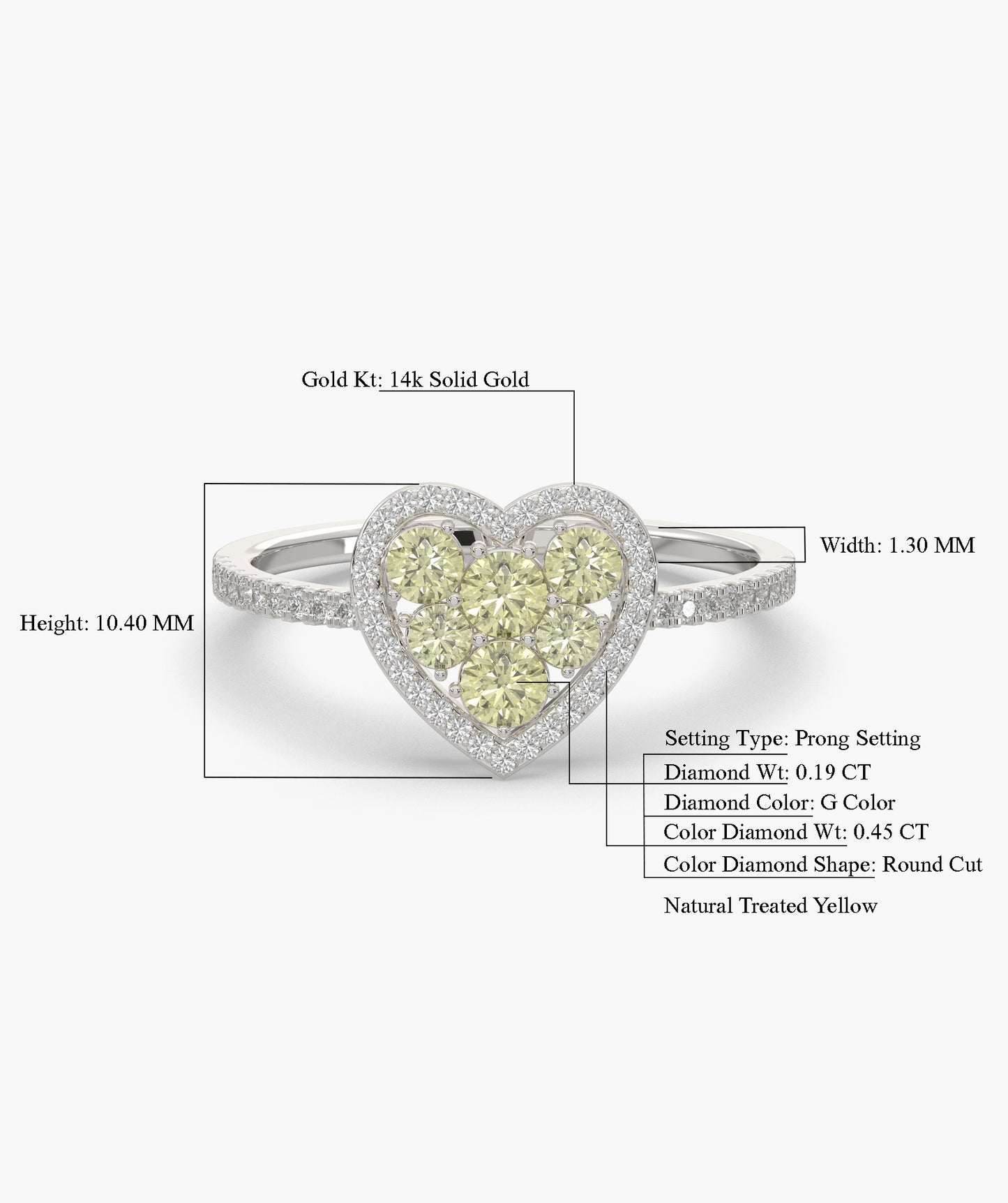 Yellow Diamond Heart Halo Ring