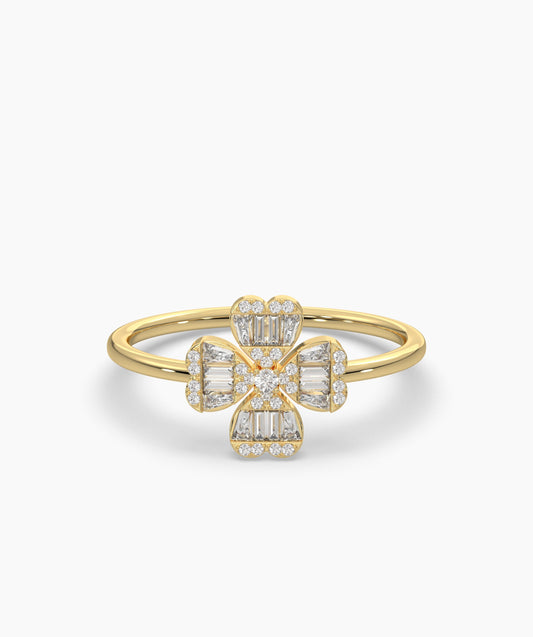 14K Gold Baguette Diamond Flower Ring