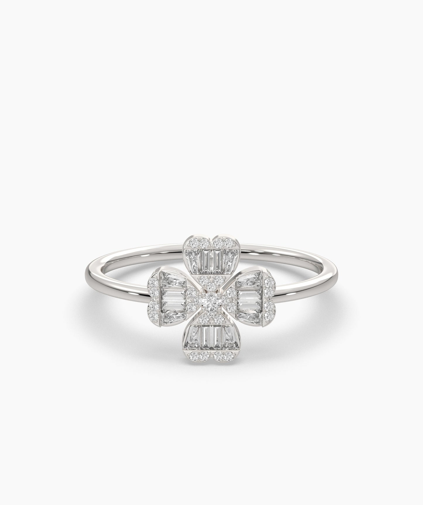 14K Gold Baguette Diamond Flower Ring