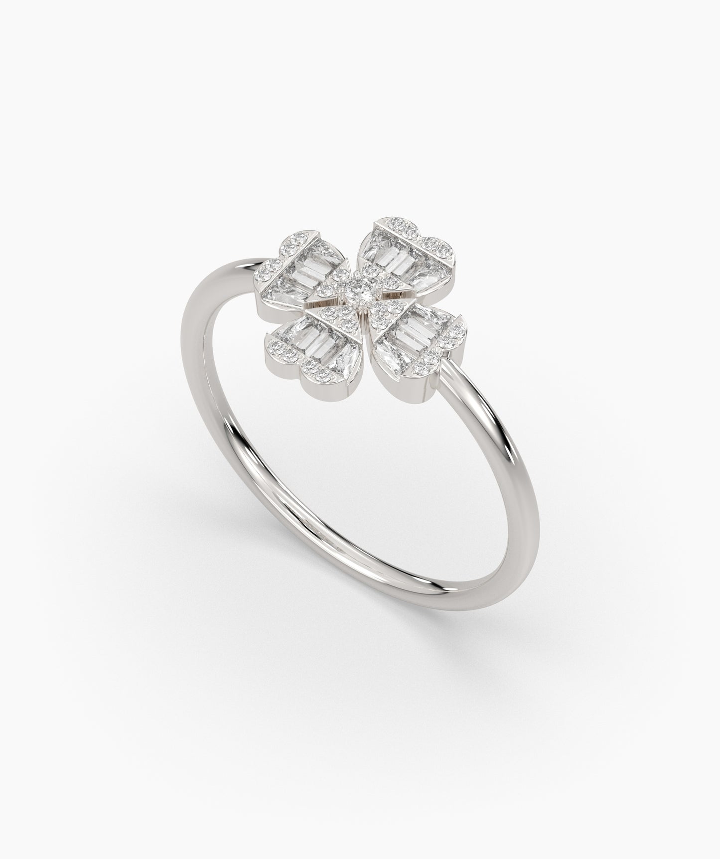 14K Gold Baguette Diamond Flower Ring