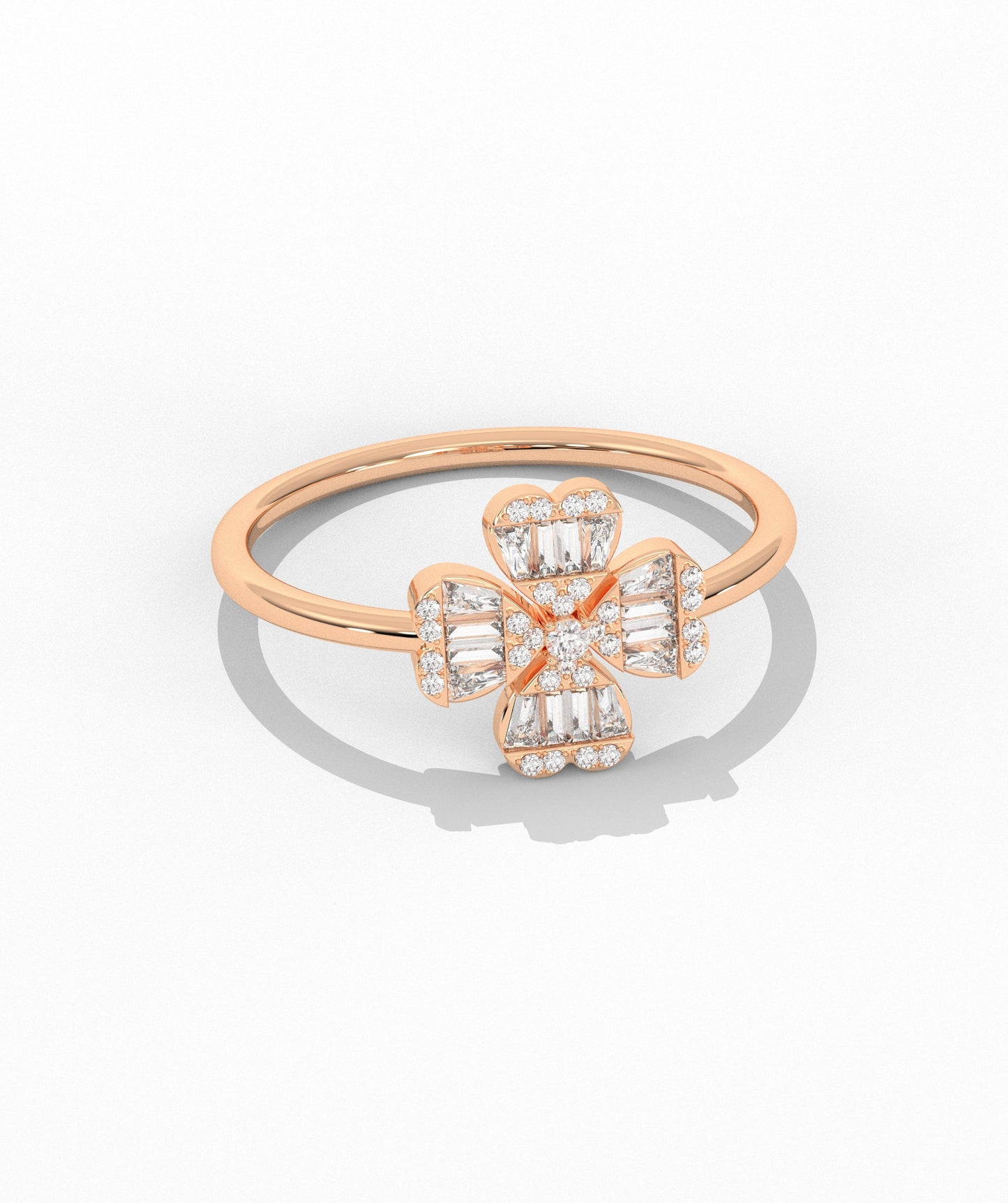 14K Gold Baguette Diamond Flower Ring