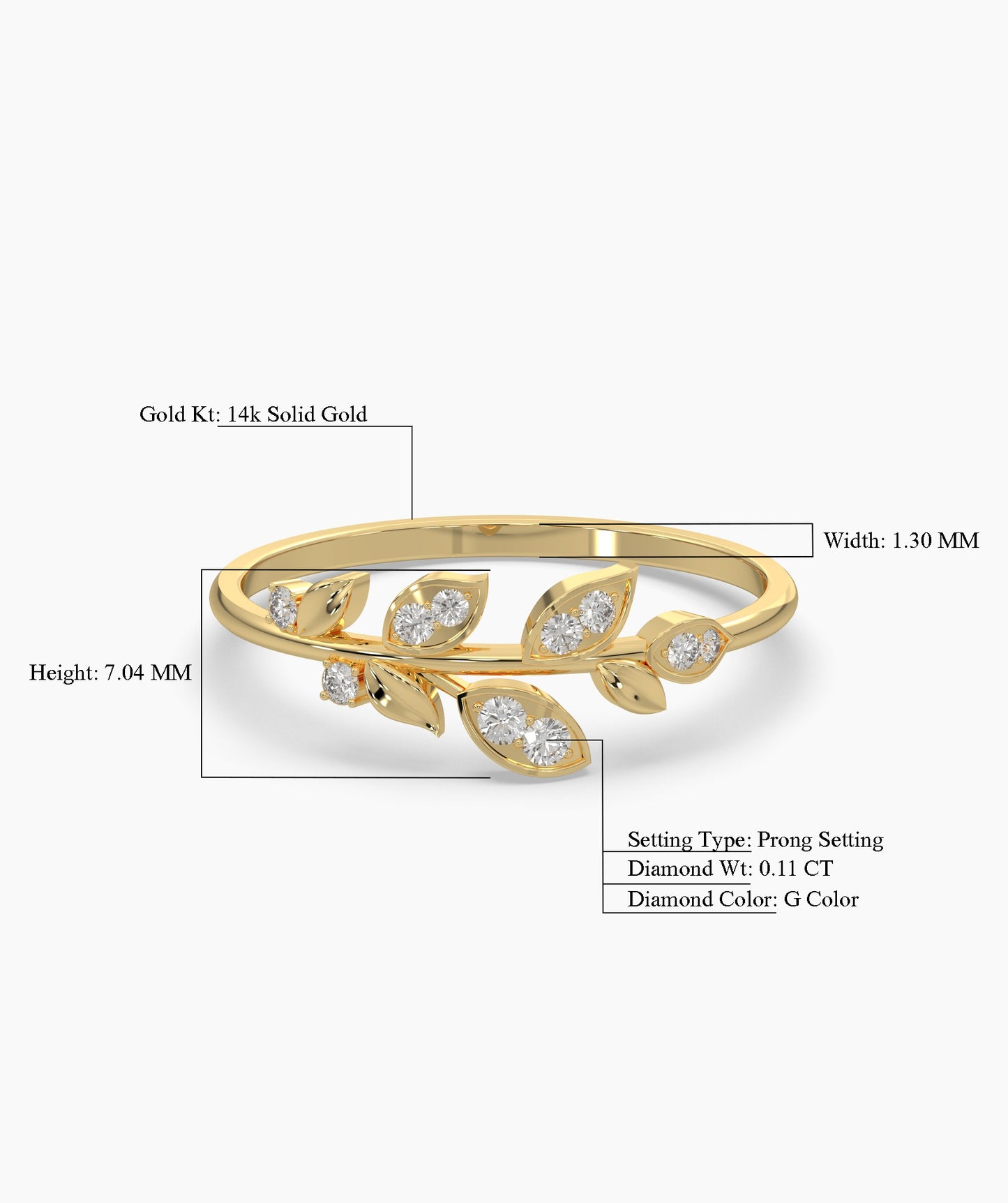 14K Gold Diamond Leaf Ring