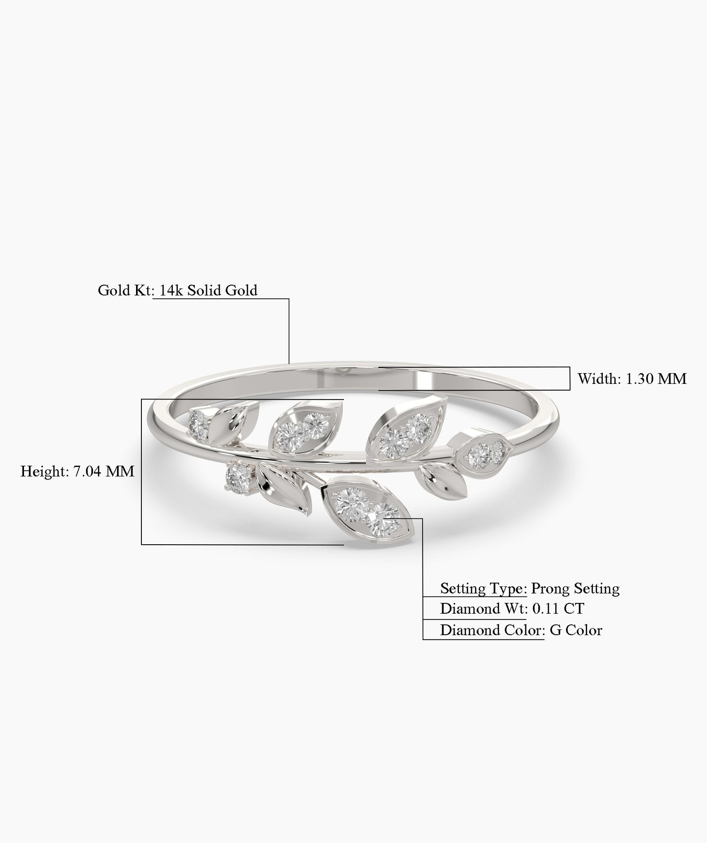 14K Gold Diamond Leaf Ring