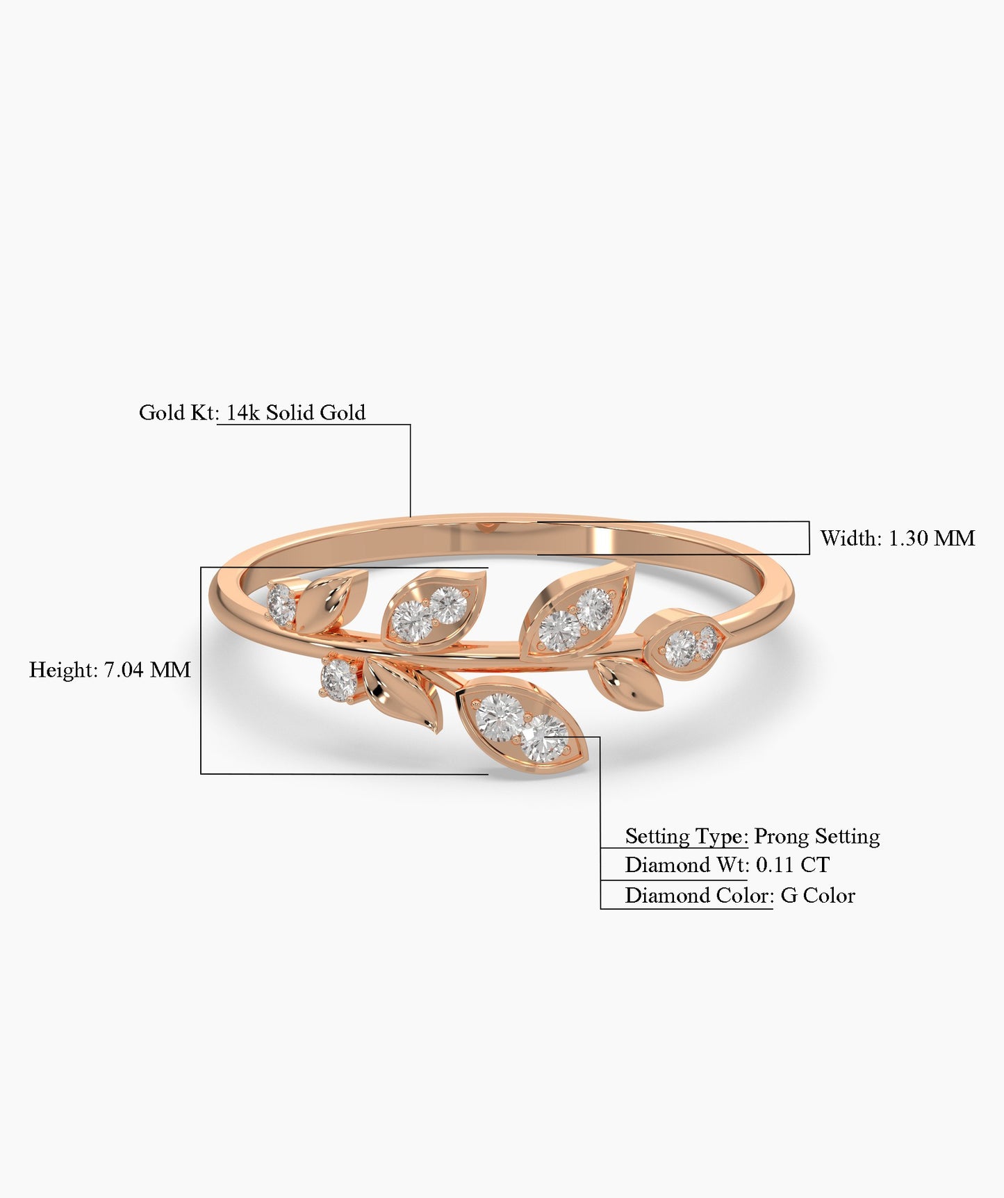 14K Gold Diamond Leaf Ring