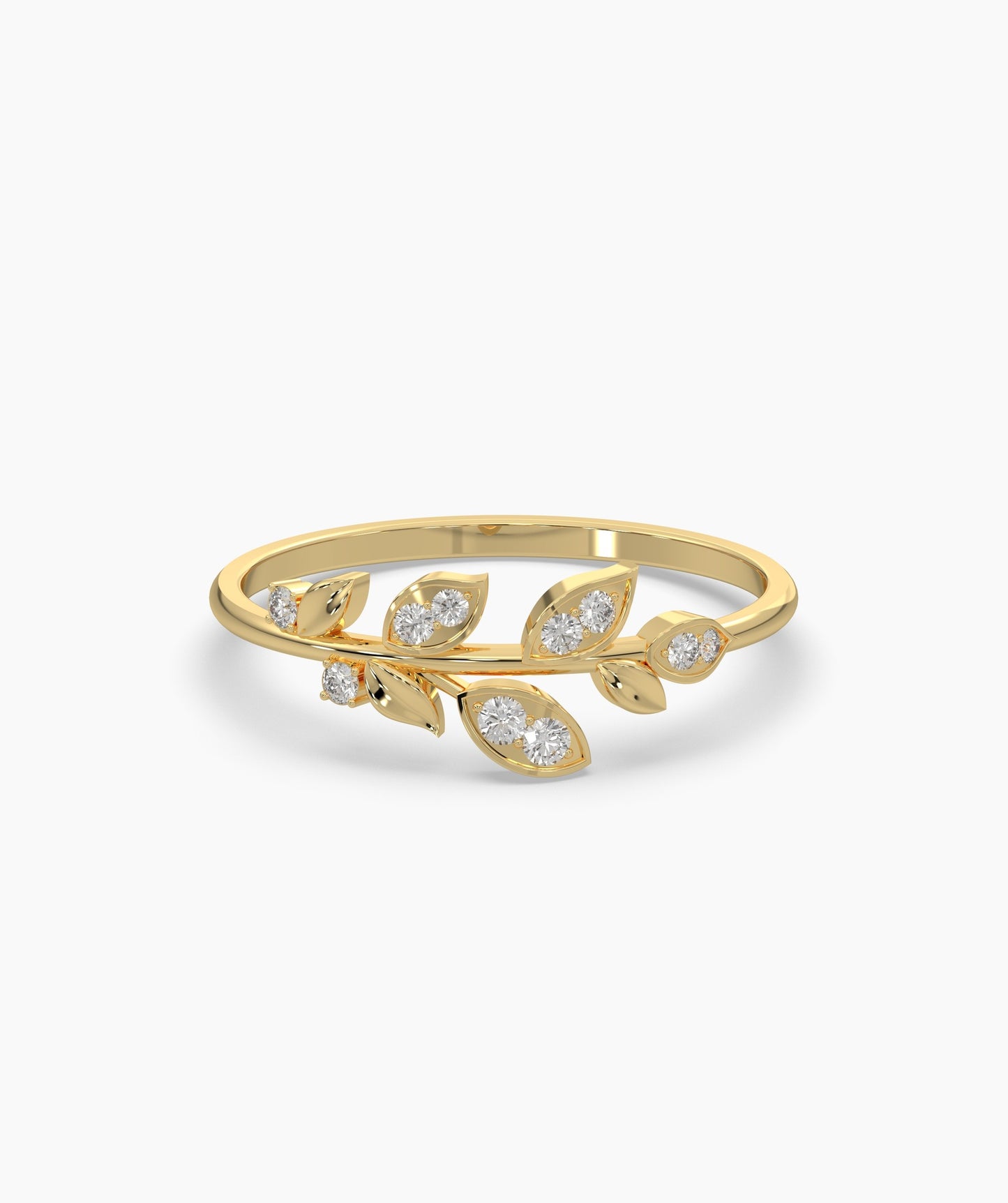 14K Gold Diamond Leaf Ring
