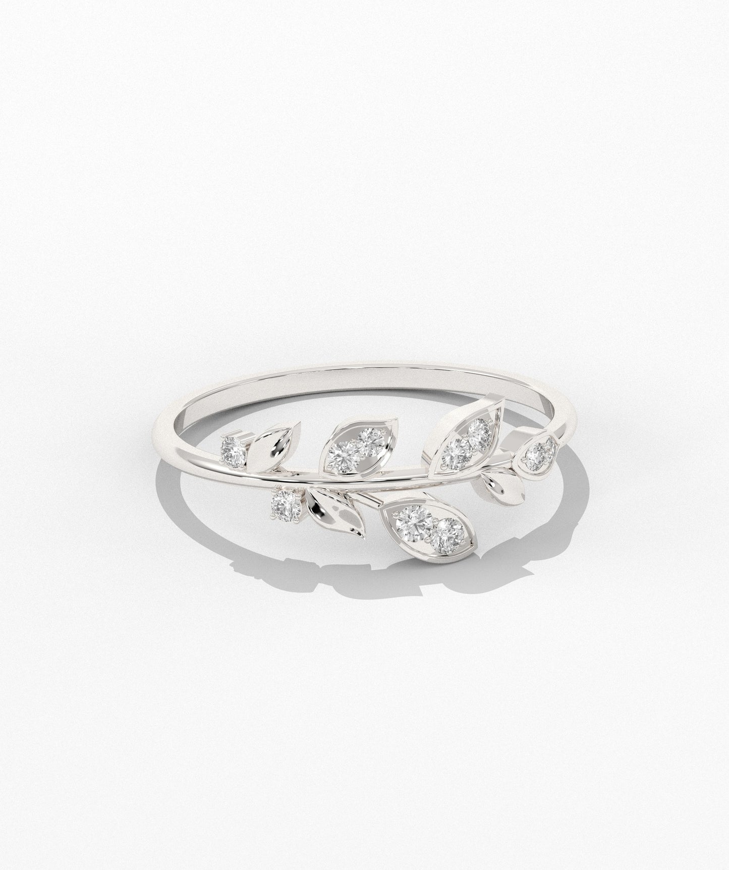 14K Gold Diamond Leaf Ring