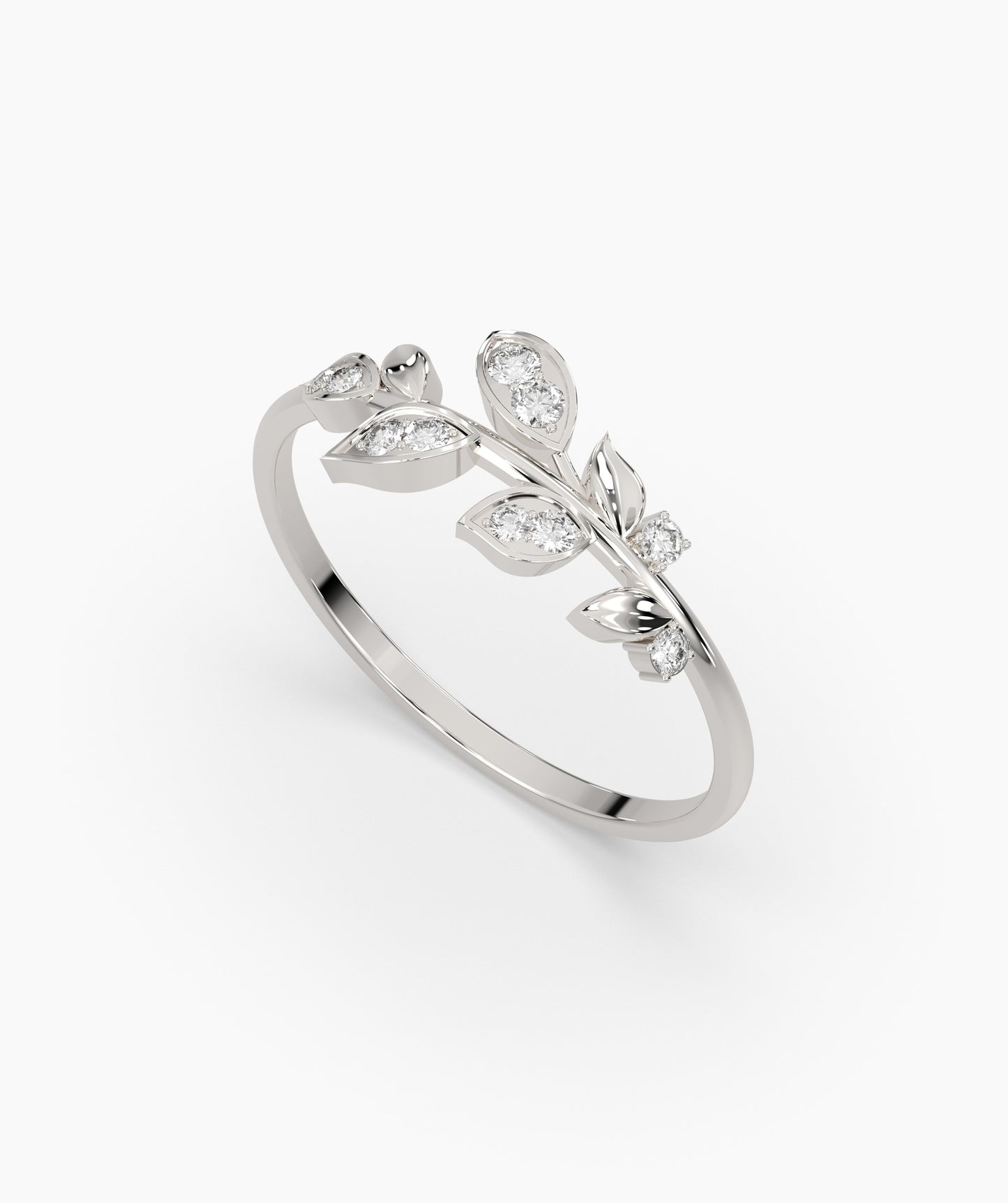 14K Gold Diamond Leaf Ring