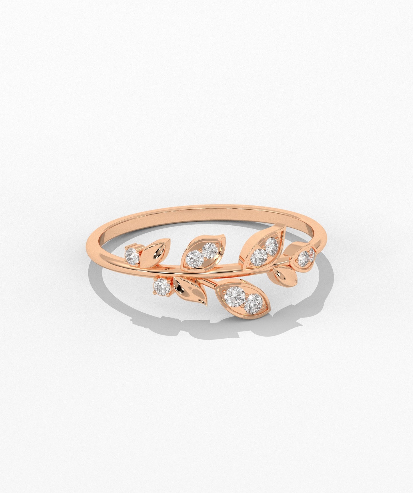 14K Gold Diamond Leaf Ring