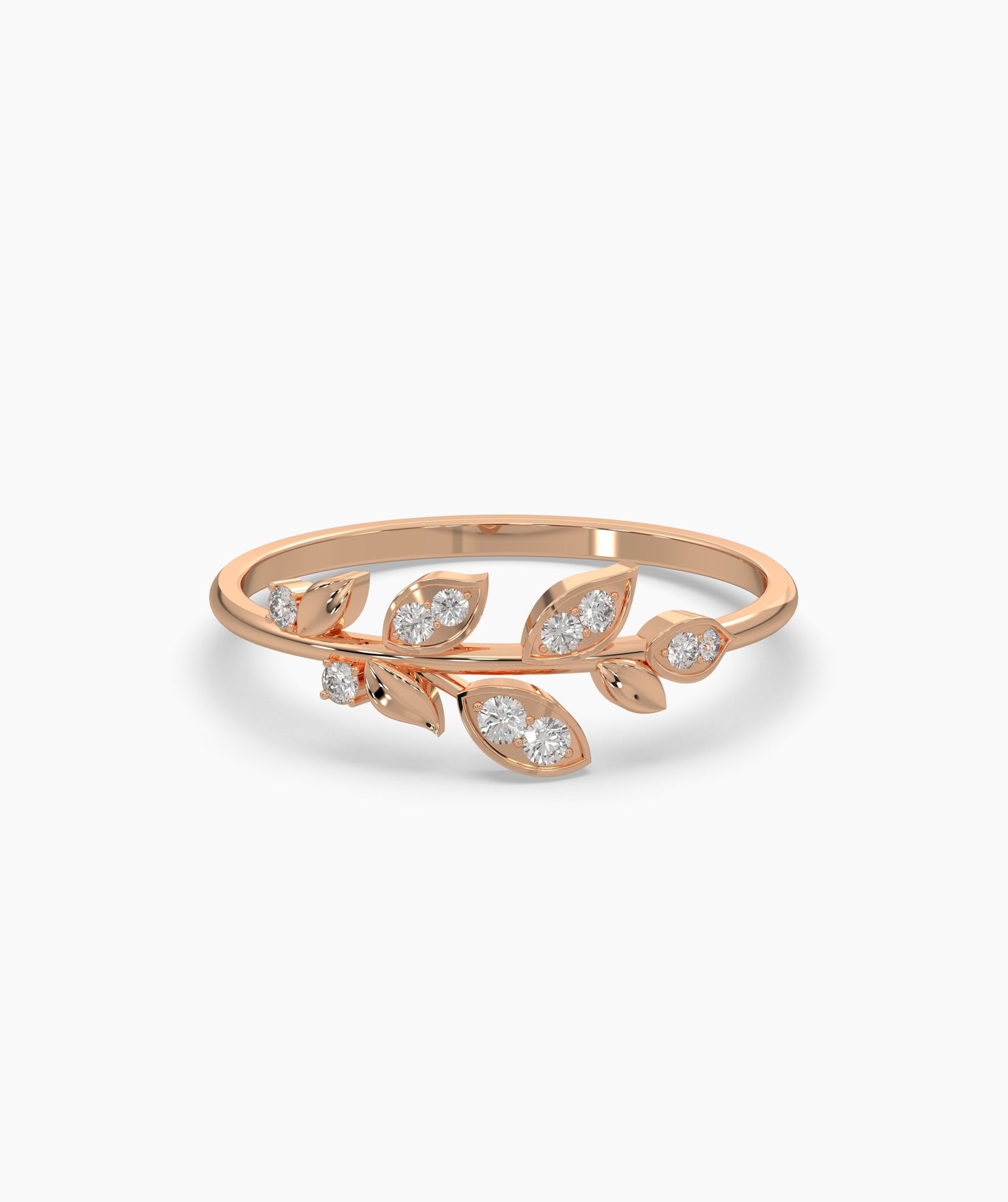 14K Gold Diamond Leaf Ring