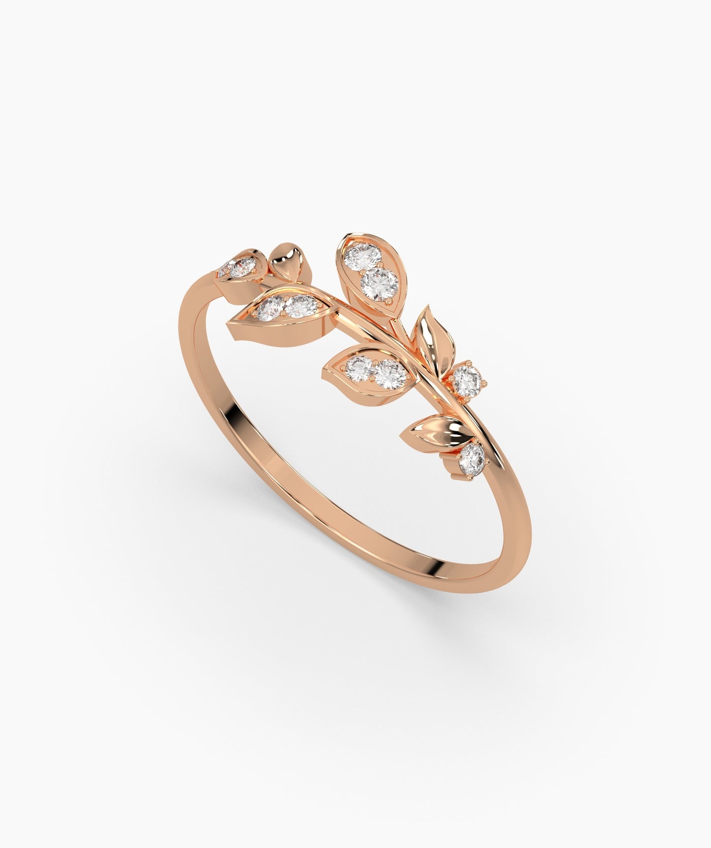 14K Gold Diamond Leaf Ring